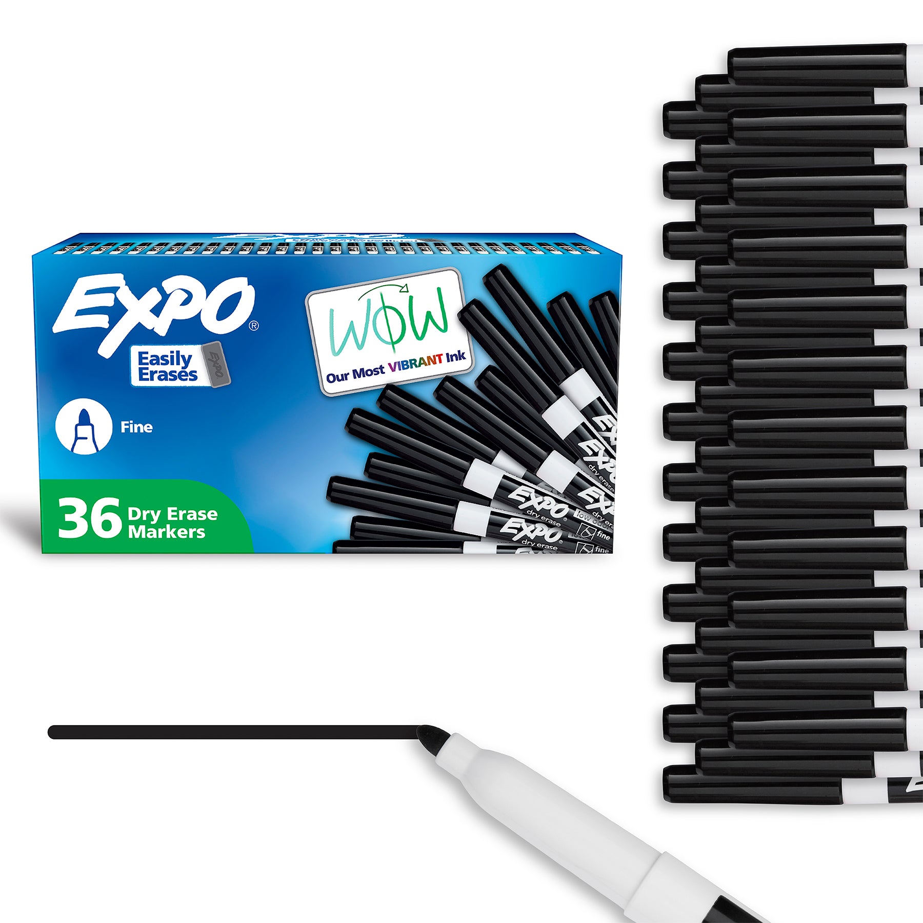 Low Odor Dry Erase Markers, Fine Tip, Black, 36 Count