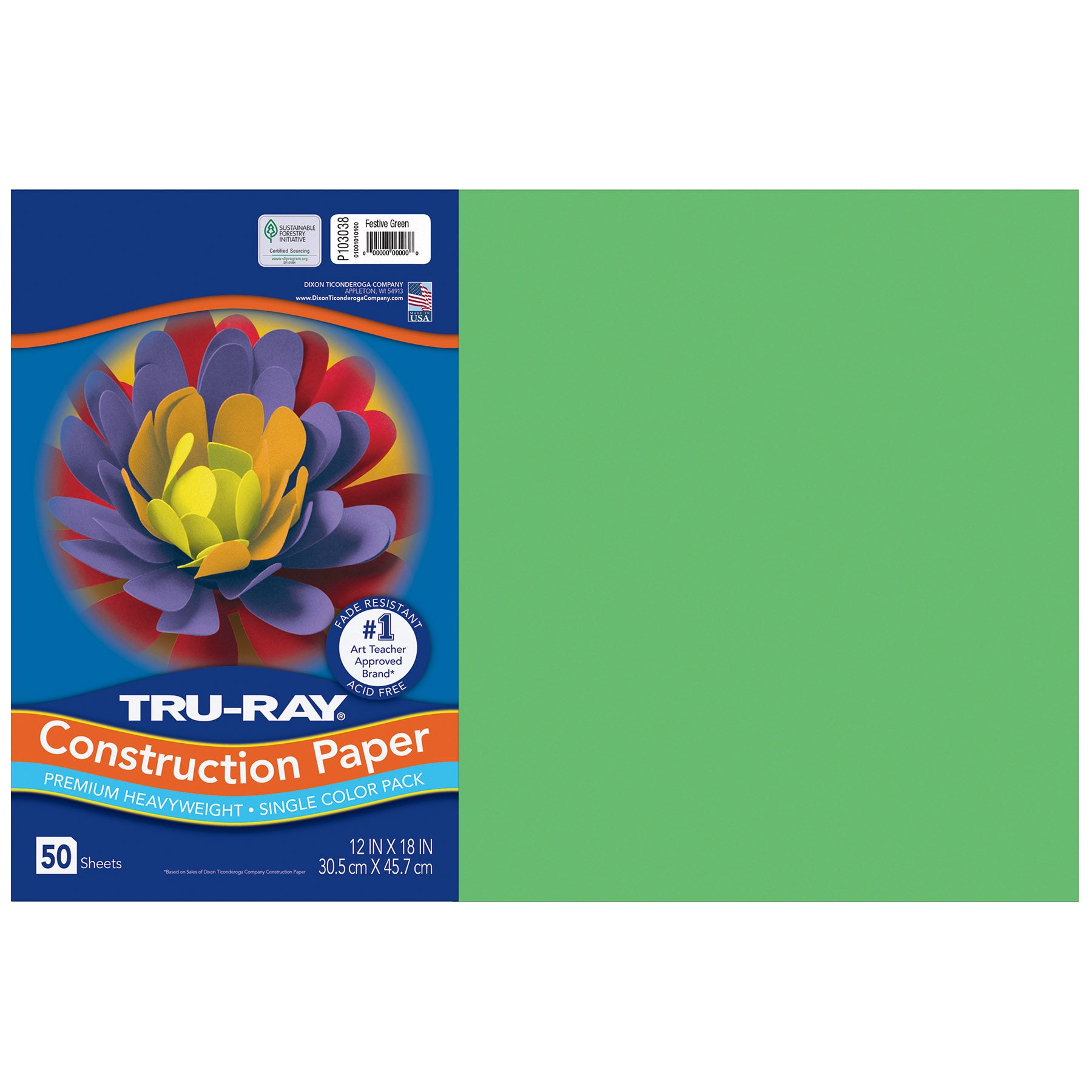 Construction Paper, Heavyweight, Festive Green, 12" x 18", 50 Sheets