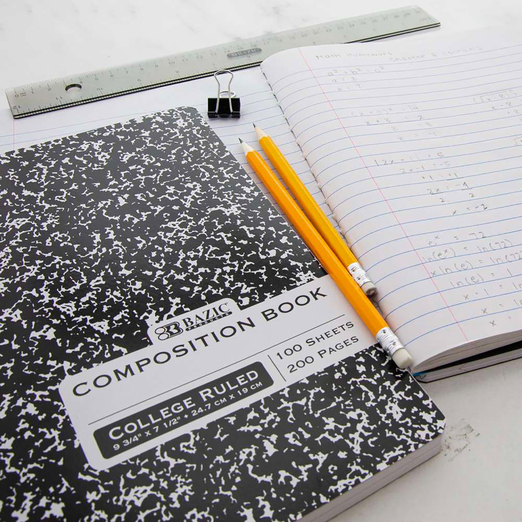 Composition Book, College Ruled, Black Marble, 100 Sheets