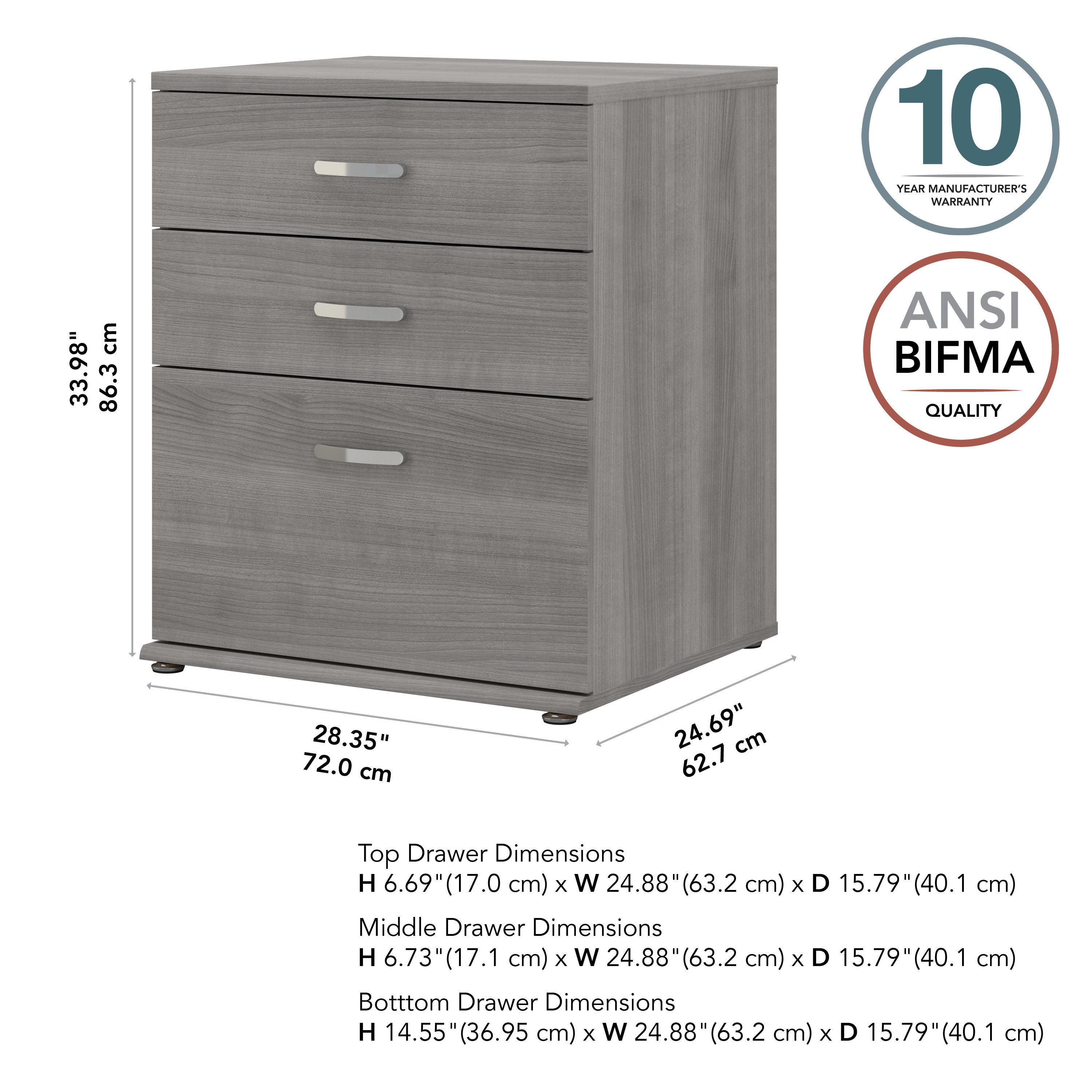 Bush Business Furniture Universal Floor Storage Cabinet with Drawers in Platinum Gray - 28.35" Width x 24.69" Depth x 33.98" Height