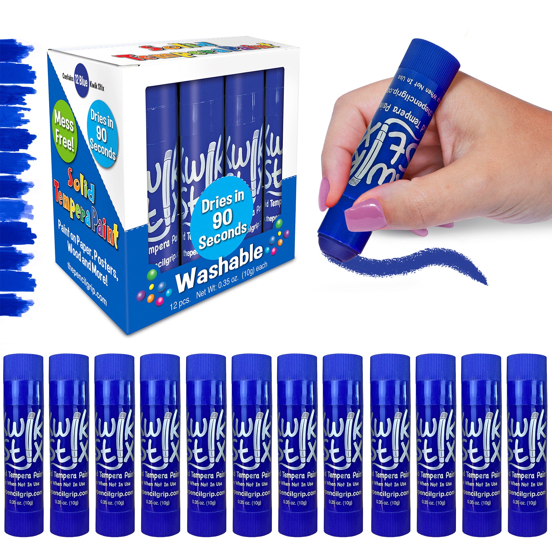 Solid Tempera Paint Sticks, Single Color Pack, Blue, Pack of 12