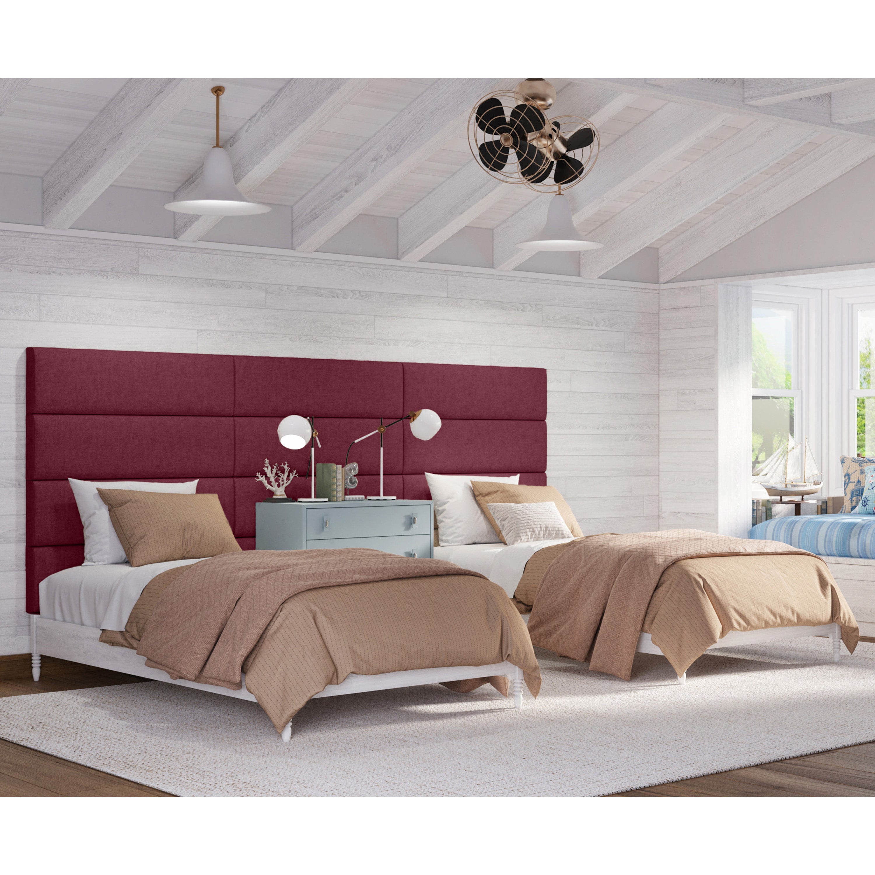 Jaxx Panelist Modern Padded Headboard – Set of 4 Wall Mounted Panels - King, Vino Red Microvelvet