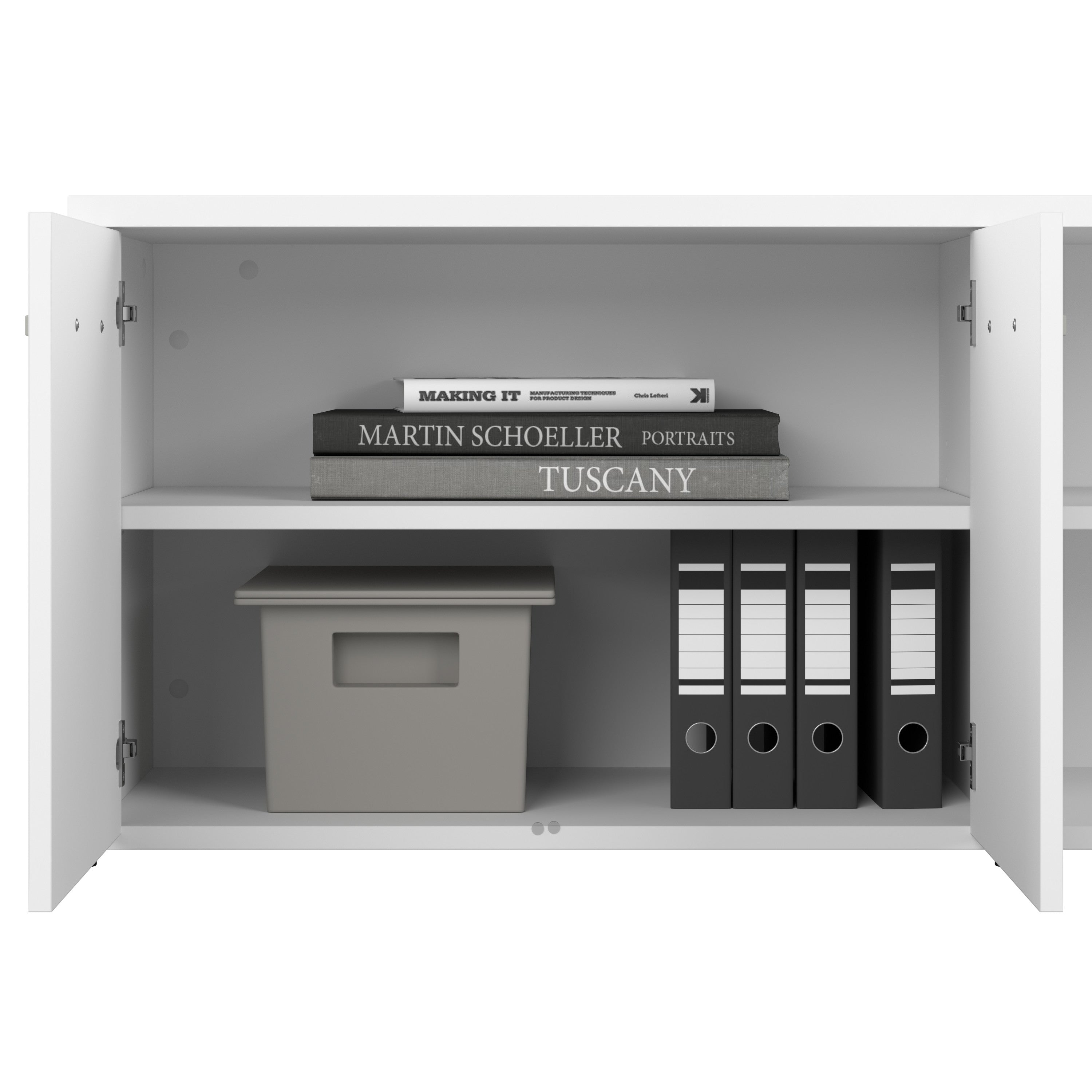 Bush Business Furniture Studio C Low Storage Cabinet with Doors and Shelves in White - 59.17" Width x 15.71" Depth x 21.2" Height