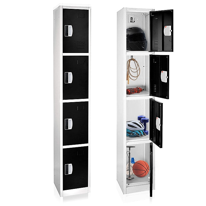 72" H x 12" W  4-Tier Steel Storage Locker with Digital Lock, Black