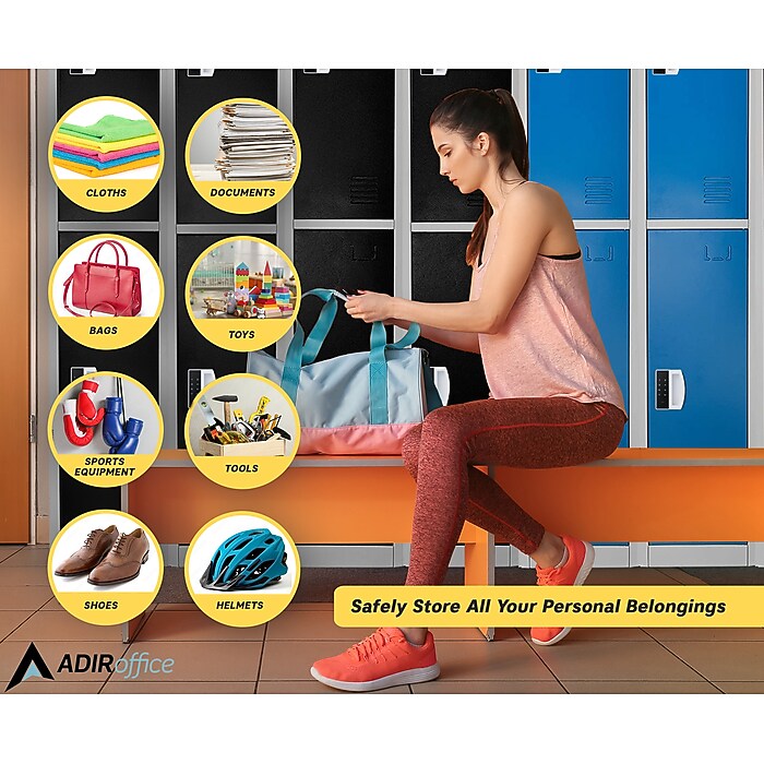 72" H x 12" W  2-Tier Steel Storage Locker with Digital Lock, Blue, Pack of 4
