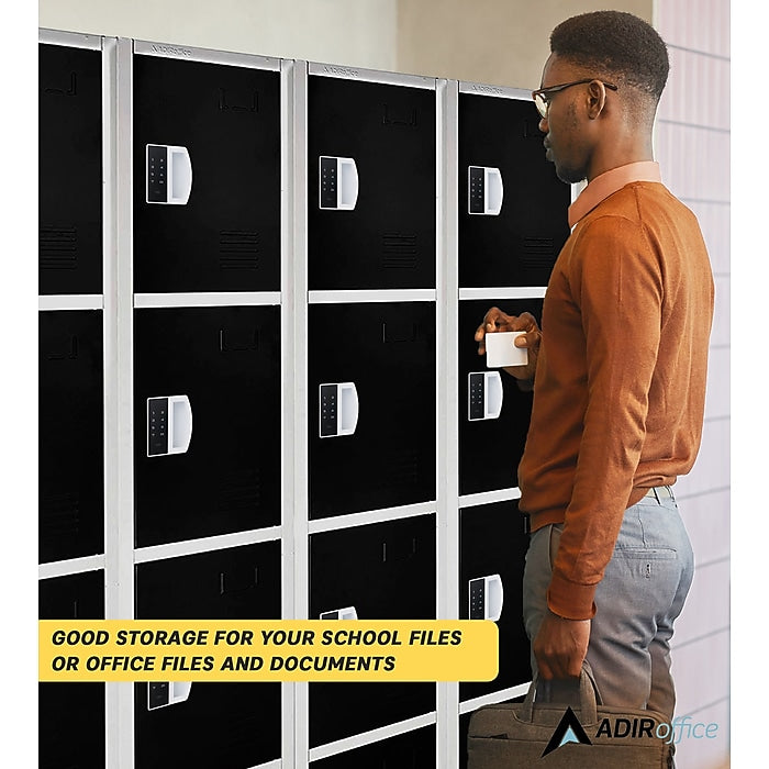 72" H x 12" W  4-Tier Steel Storage Locker with Digital Lock, Black, Pack of 4