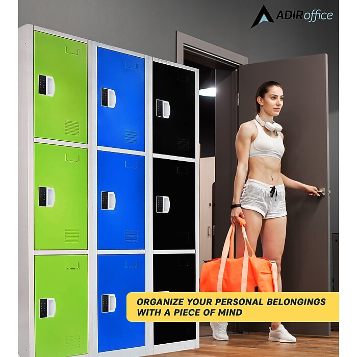 72" H x 12" W  Triple Tier Steel Storage Locker with Digital Lock, Blue