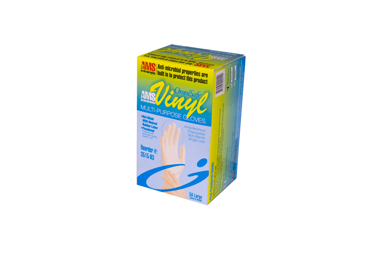 OmniShield Vinyl Powdered Clear Multi-Purpose Gloves with AMS Technology (Large), 50 Pcs/Box, 20 Box/Cs