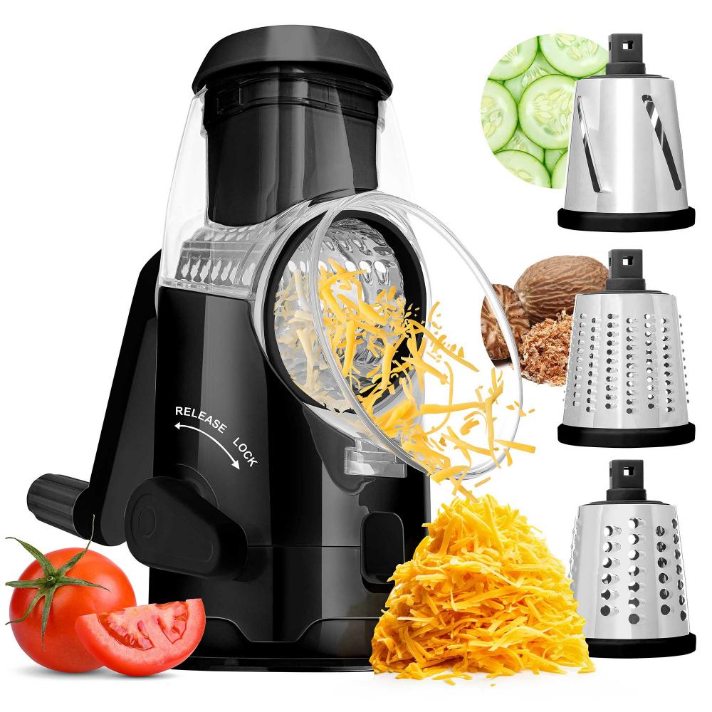 Brentwood Brentwood Rotary Cheese, Vegetable, Nut Grater, Shredder, and Slicer, with Handle and Stainless Steel Drum Blades (KA-5060BK) - Black