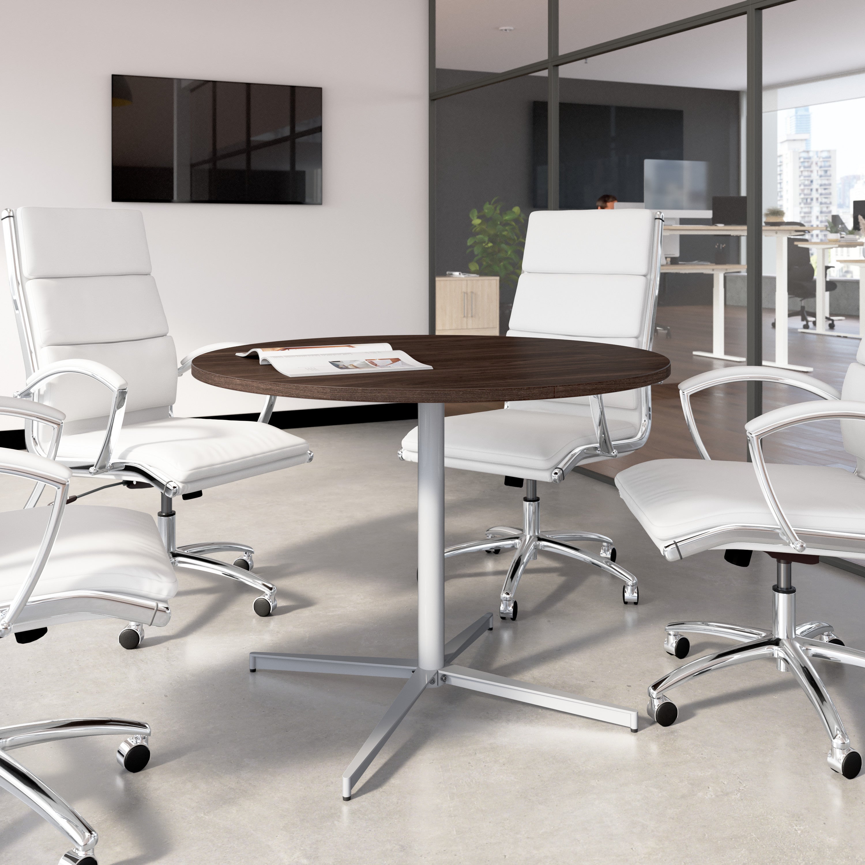 Bush Business Furniture 42-inch Round Conference Table with Metal Base in Black Walnut - 41.38" Width x 41.38" Depth x 30.33" Height