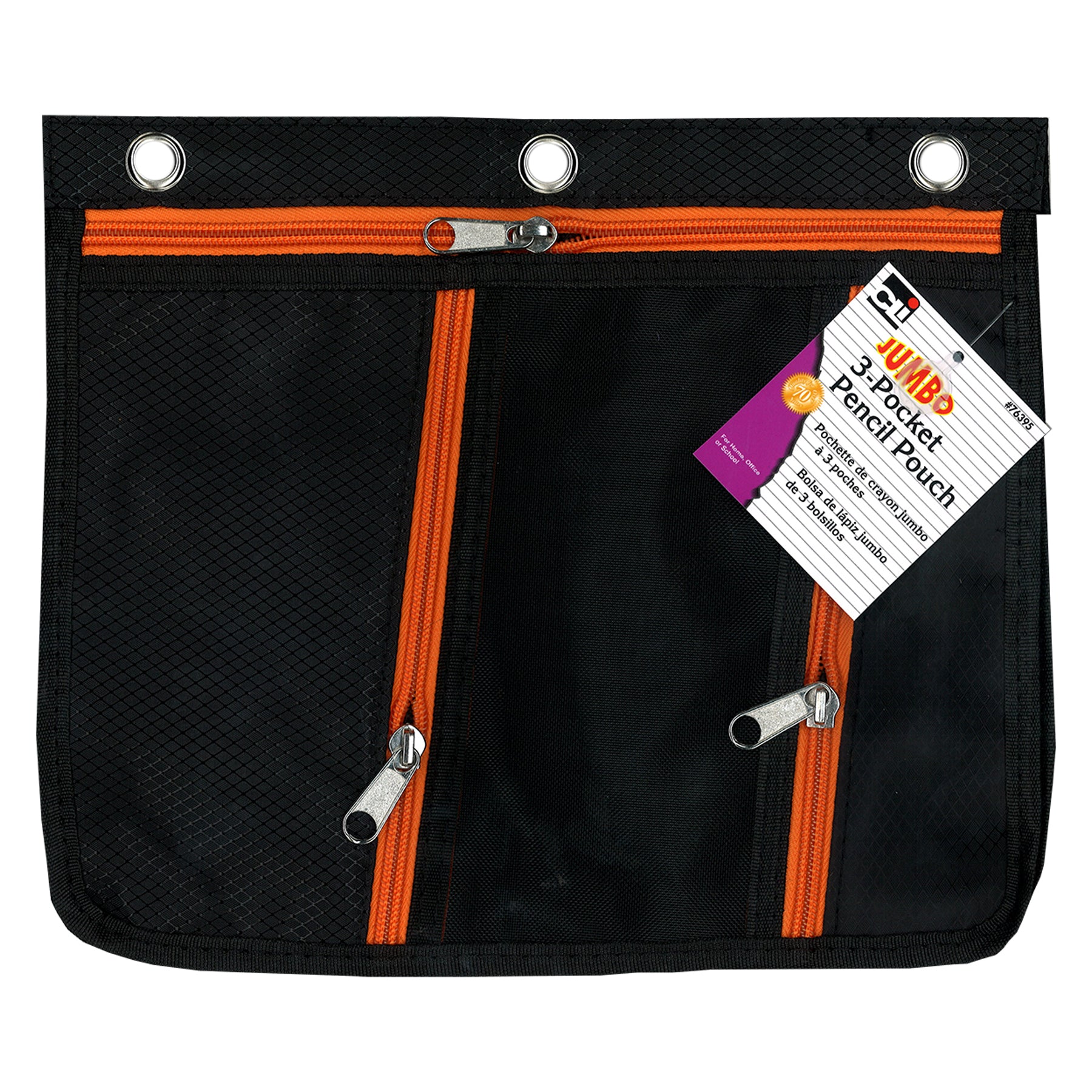 3 Pocket Pencil Pouch, Expanding to 1", 11"W x 9.5"H x 1"D - Assorted Colors, Pack of 3