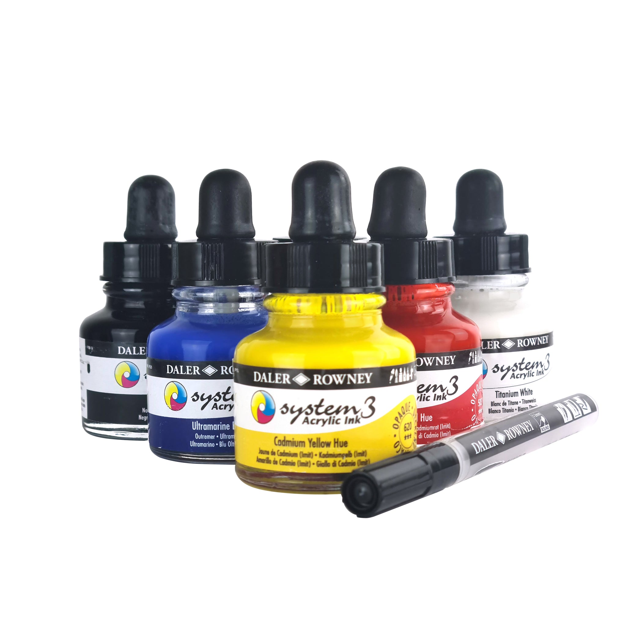 System3 Acrylic Ink Introduction Set with Empty Marker, Assorted Colors, 29.5ml, 6 Pieces