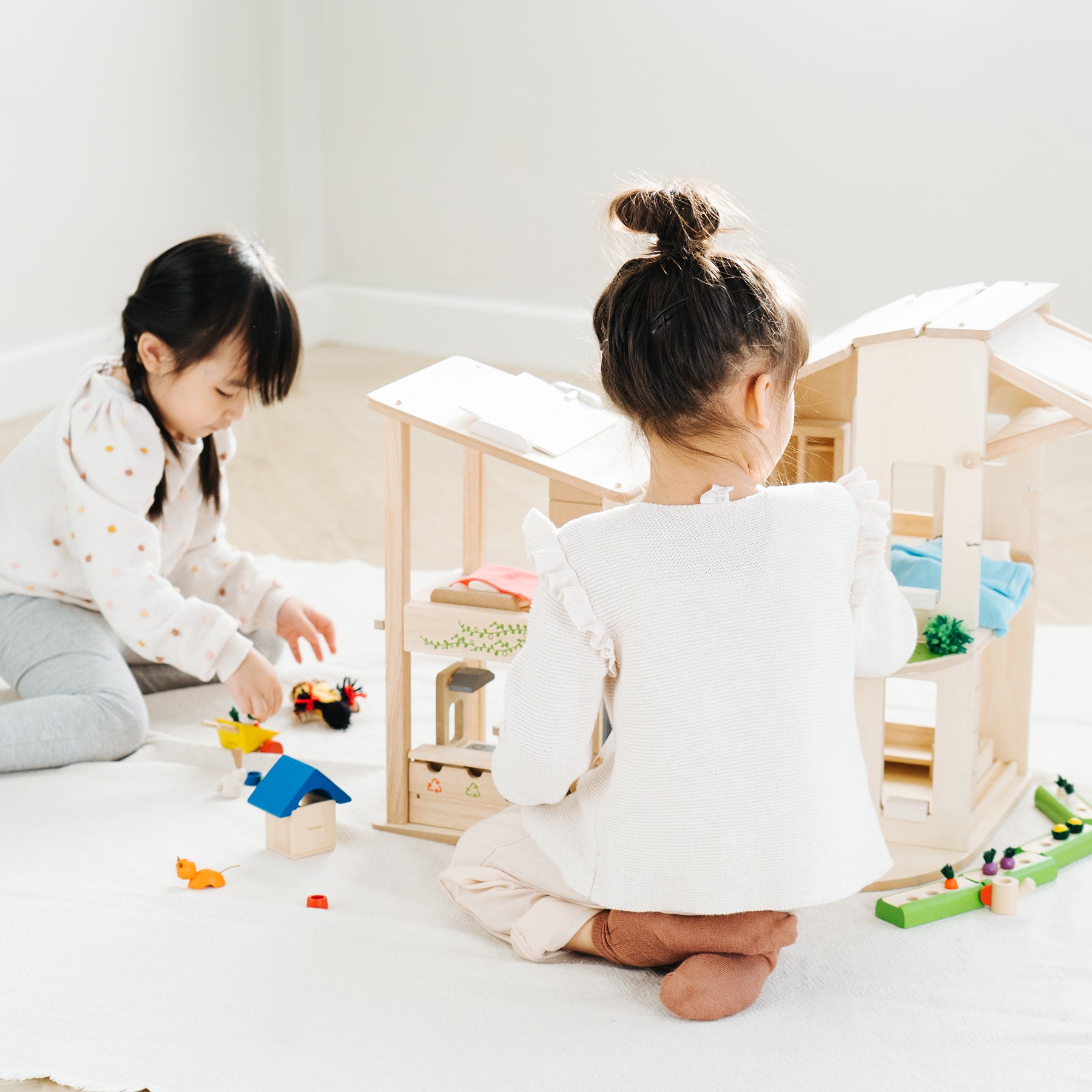 Green Wooden Dollhouse With Furniture