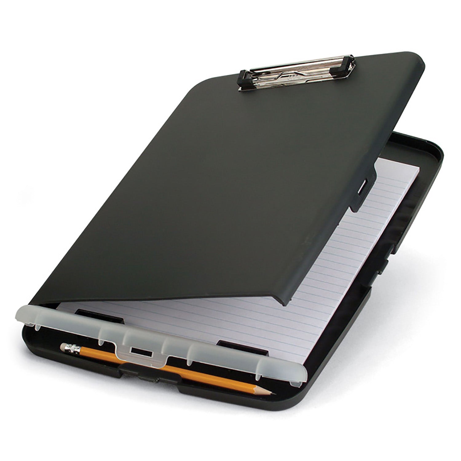 Slim Clipboard Storage Box, Low Profile Clip & Storage Compartment, Charcoal