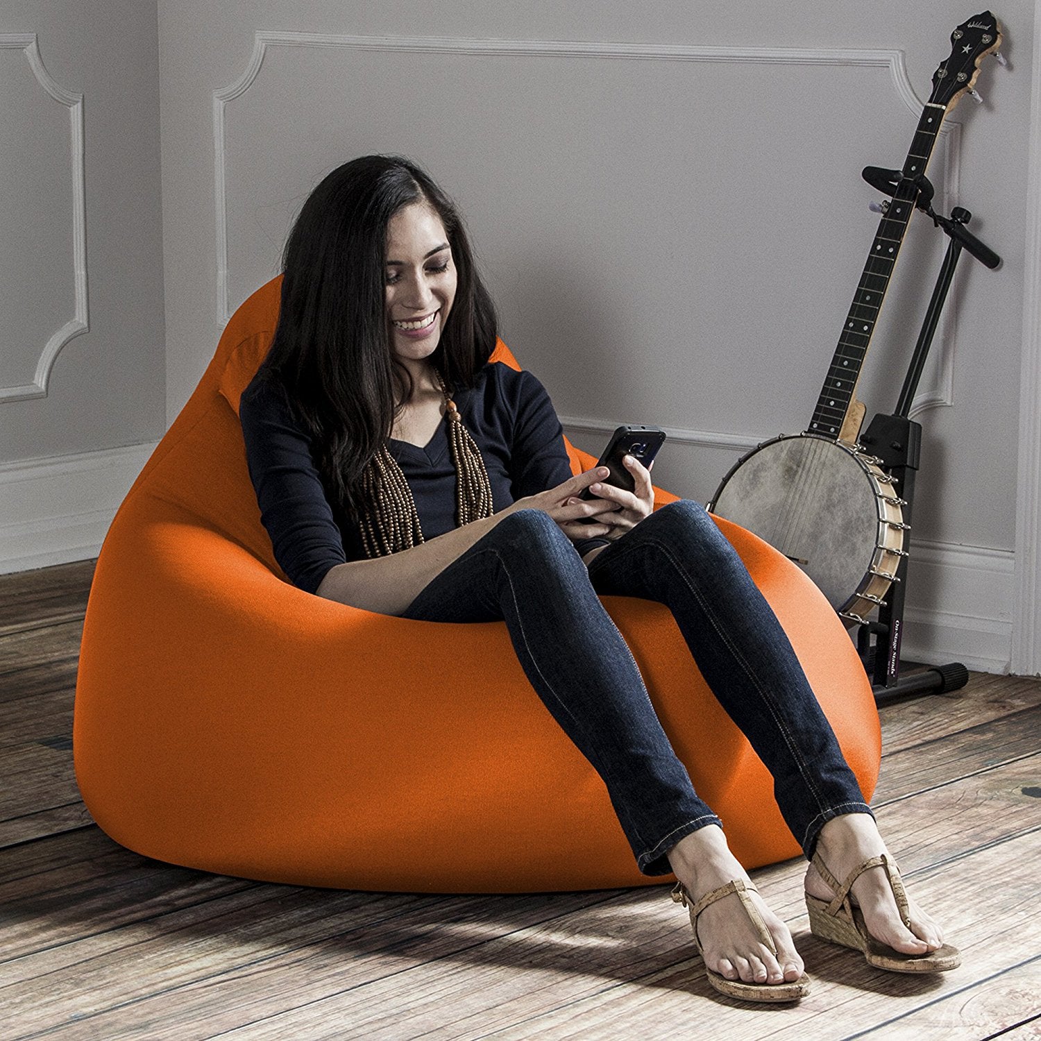 Nimbus Spandex Bean Bag Chair, Large, Orange