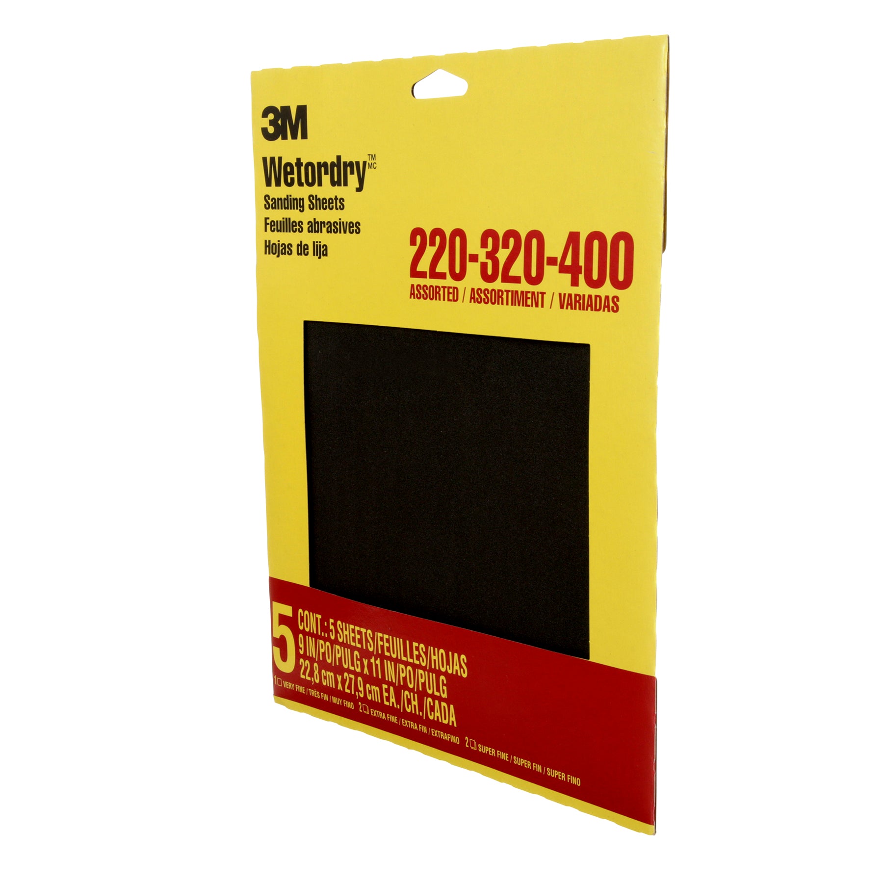 Wetordry™ Sandpaper, 220, 320, 400 Grit Assortment, 9" x 11", 5 Sheets