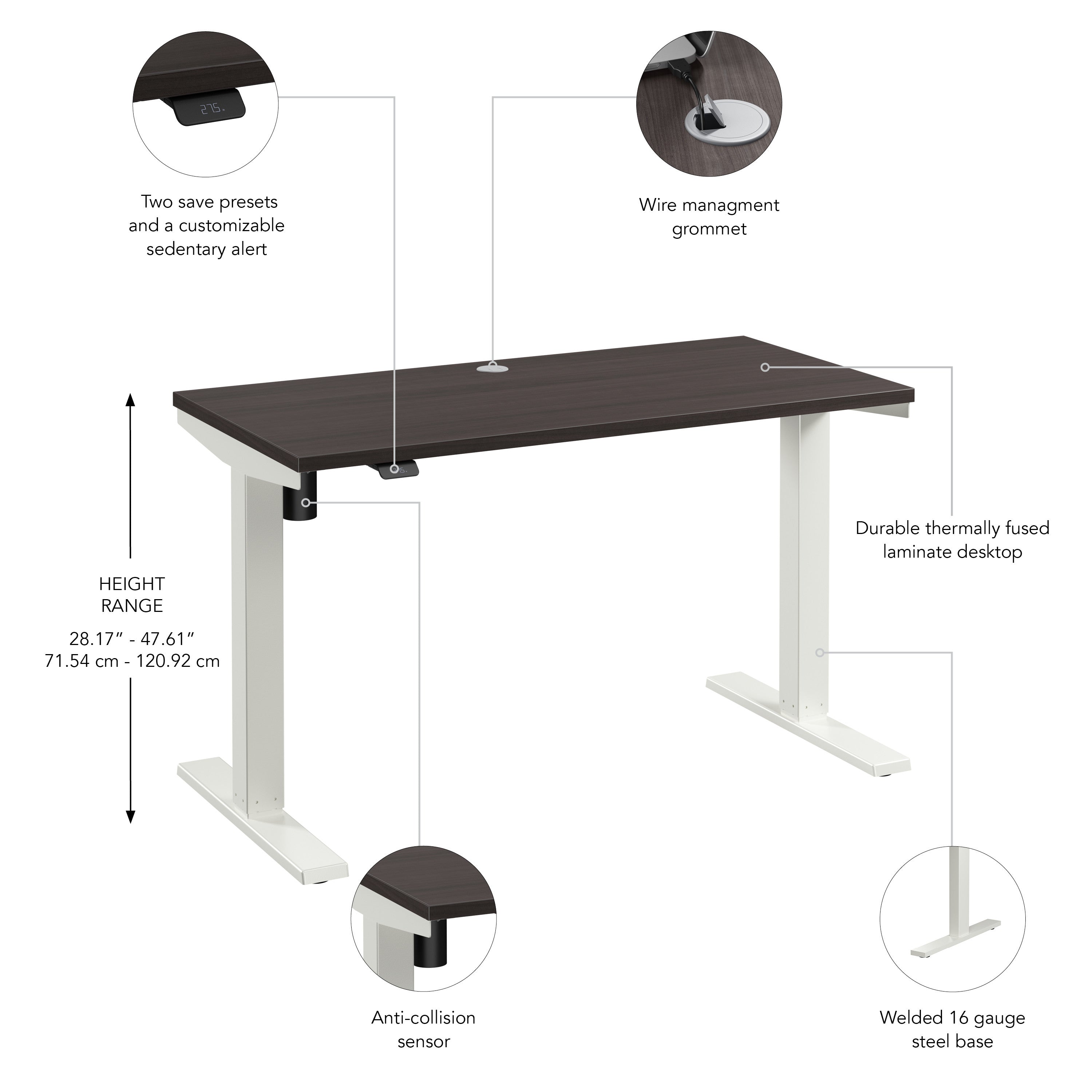 Bush Business Furniture Move 40 Series 48W x 24D Electric Height Adjustable Standing Desk in Storm Gray with White Base - 47.6" Width x 23.35" Depth x 28.17" Height