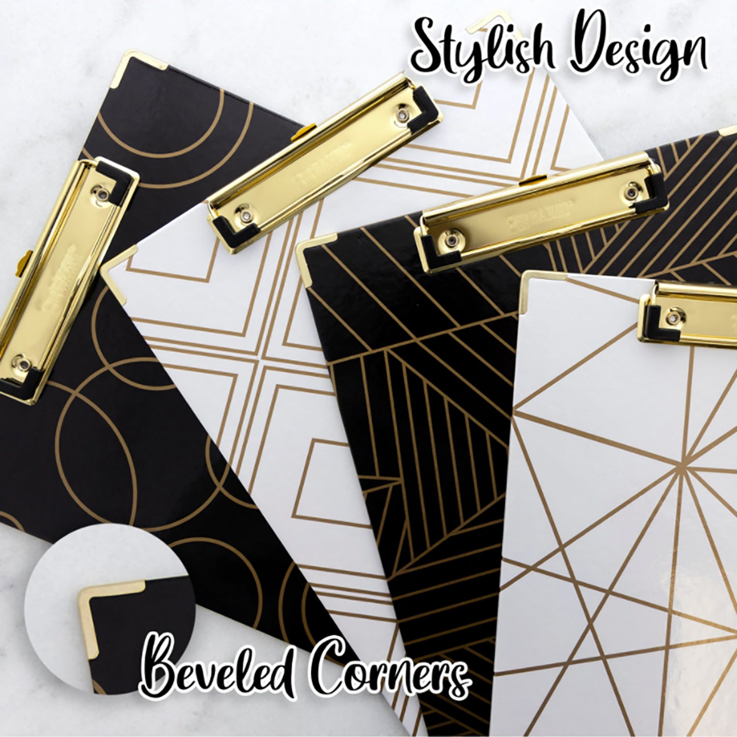 Paperboard Clipboard with Gold Low Profile Clip, Assorted Geometric Designs (No Design Choice), 12.9" x 9"