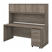 Bush Business Furniture Studio C 72W x 30D Office Desk with Hutch and Mobile File Cabinet in Modern Hickory - 71.02" Width x 29.37" Depth x 65.84" Height
