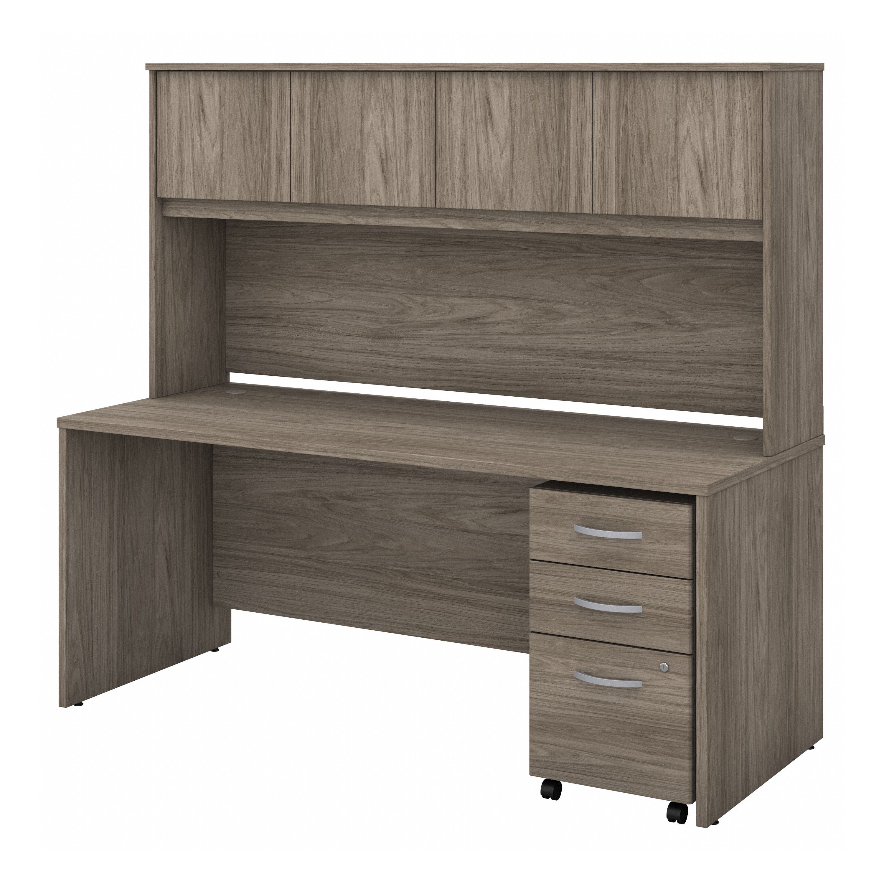 Bush Business Furniture Studio C 72W x 30D Office Desk with Hutch and Mobile File Cabinet in Modern Hickory - 71.02" Width x 29.37" Depth x 65.84" Height