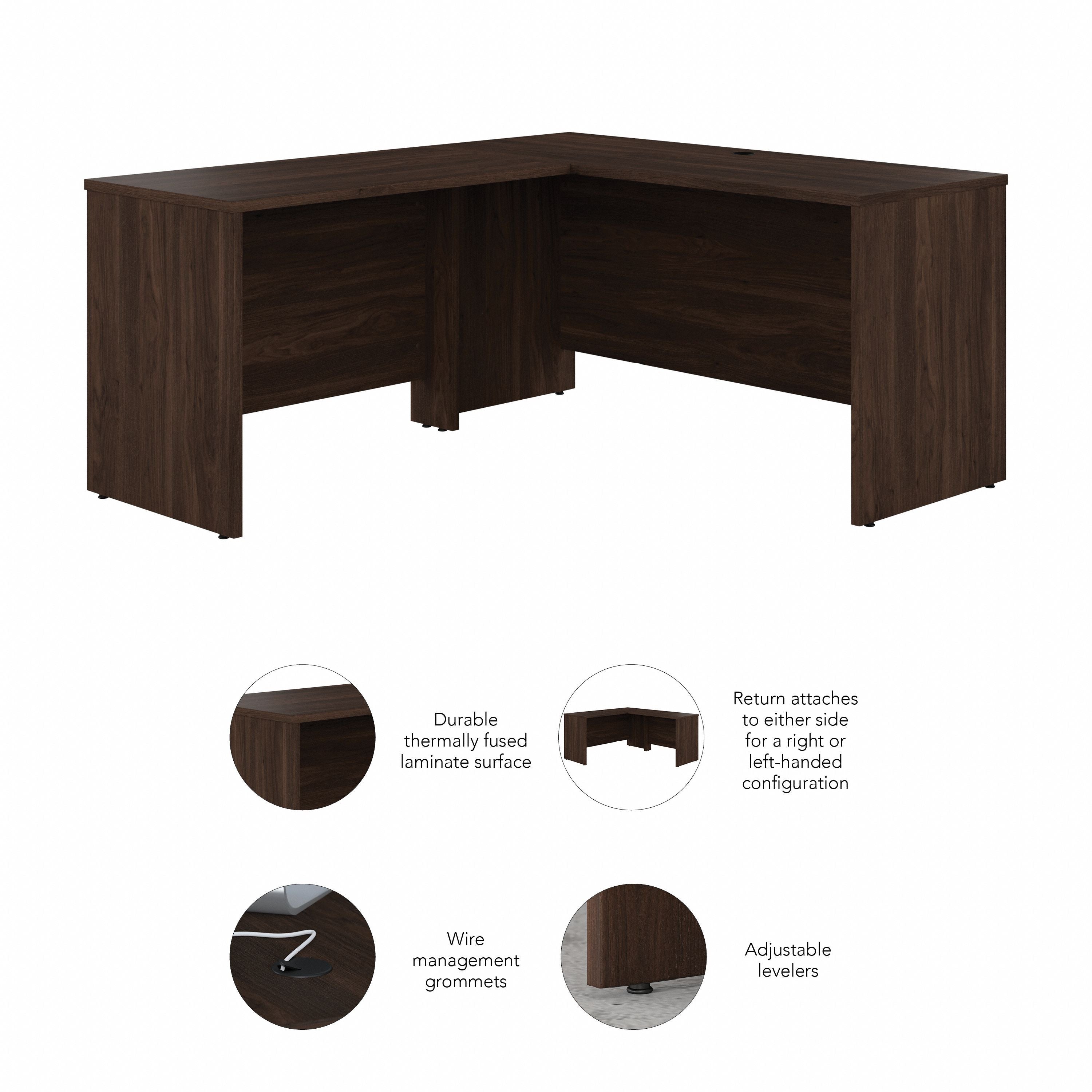 Bush Business Furniture Studio C 60W x 24D L Shaped Desk with 42W Return in Black Walnut - 59.45" Width x 65" Depth x 29.84" Height