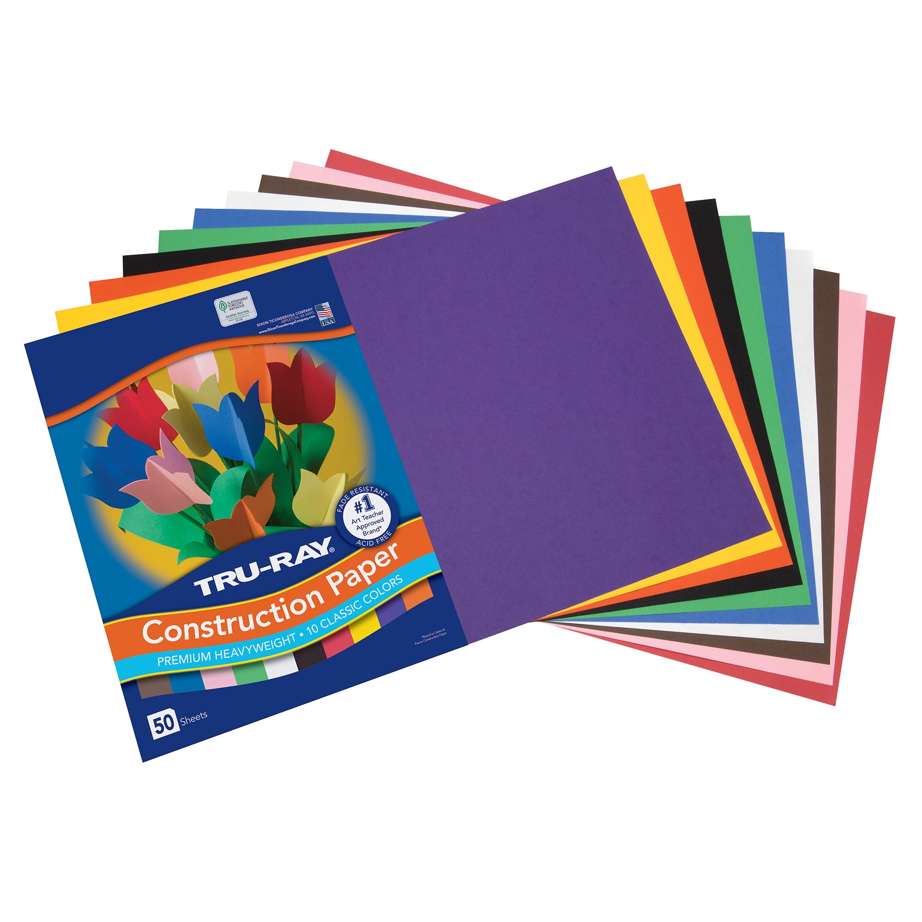 Construction Paper, Heavyweight, 10 Classic Colors Assorted, 12" x 18", 50 Sheets