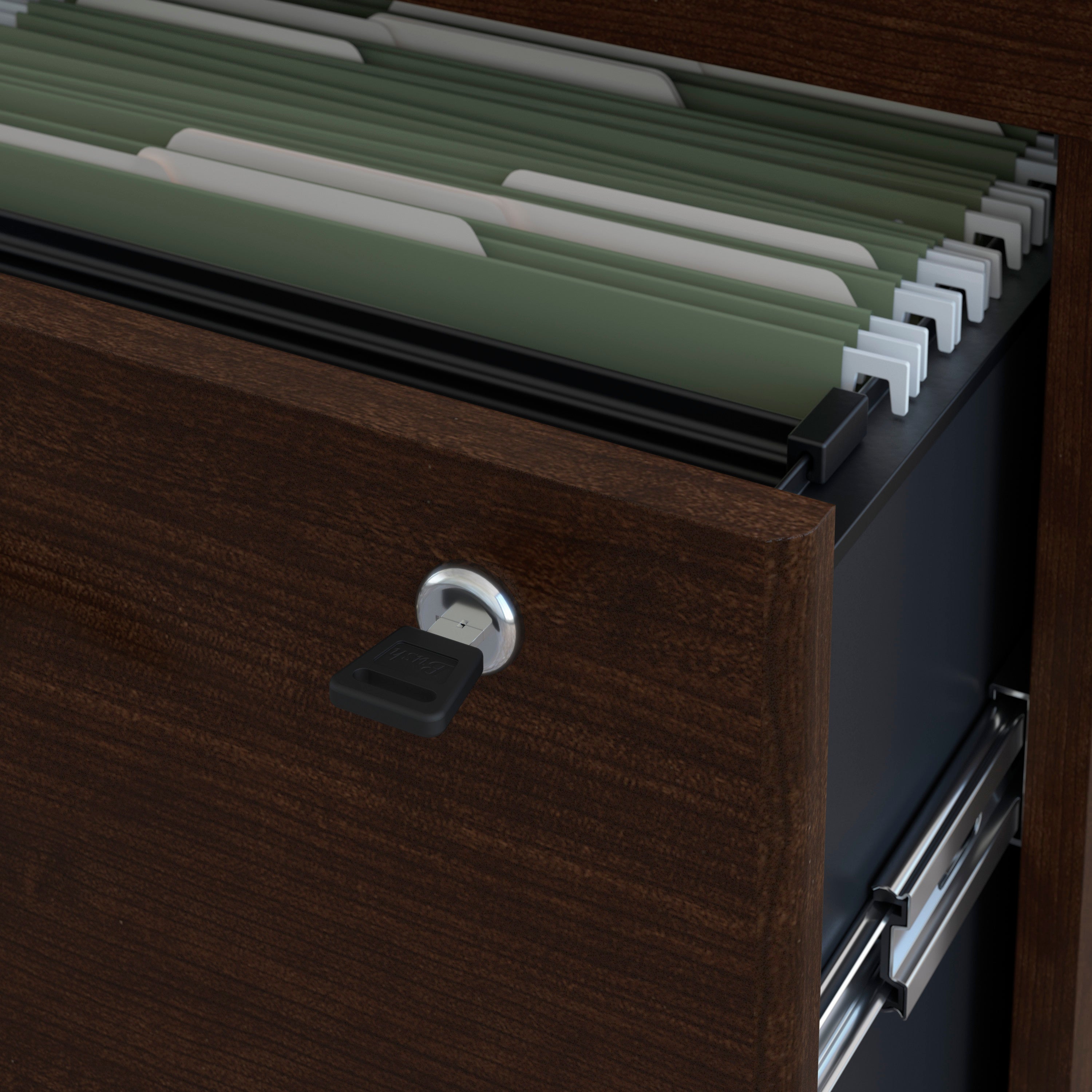 Bush Business Furniture Series C 72W Office Desk with Bookcase and File Cabinets in Mocha Cherry - 71.1" Width x 29.37" Depth x 72.8" Height