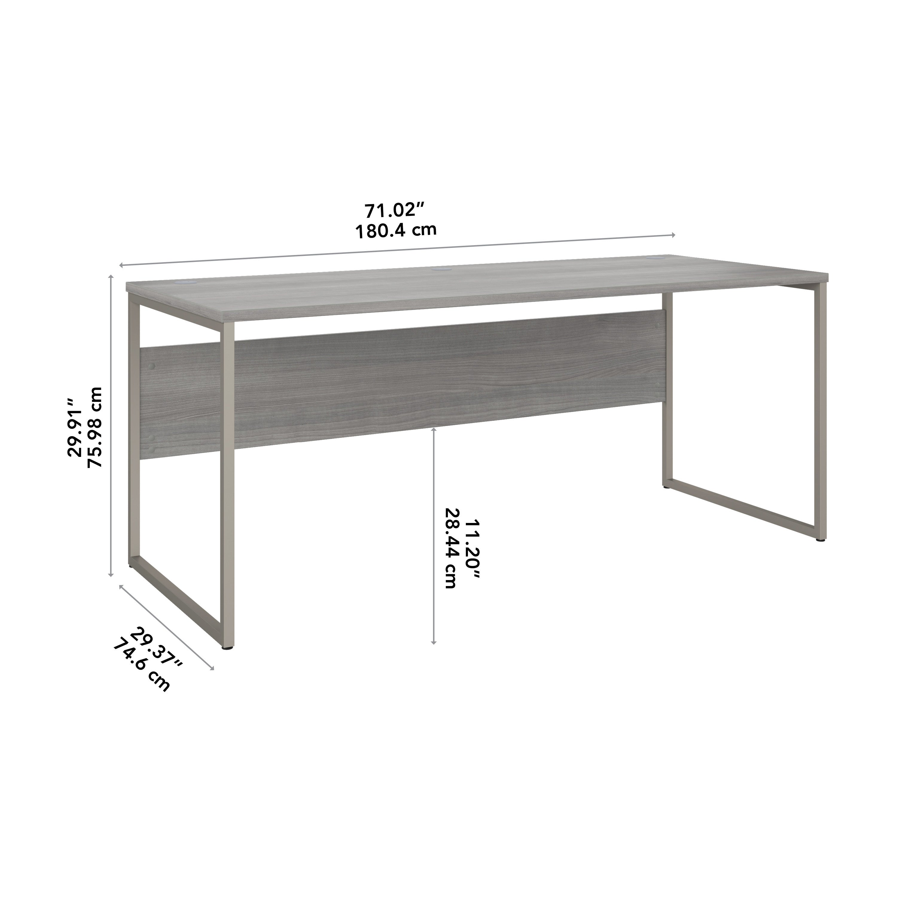Bush Business Furniture Hybrid 72W x 30D Computer Table Desk with Metal Legs in Platinum Gray - 71.02" Width x 29.37" Depth x 29.91" Height