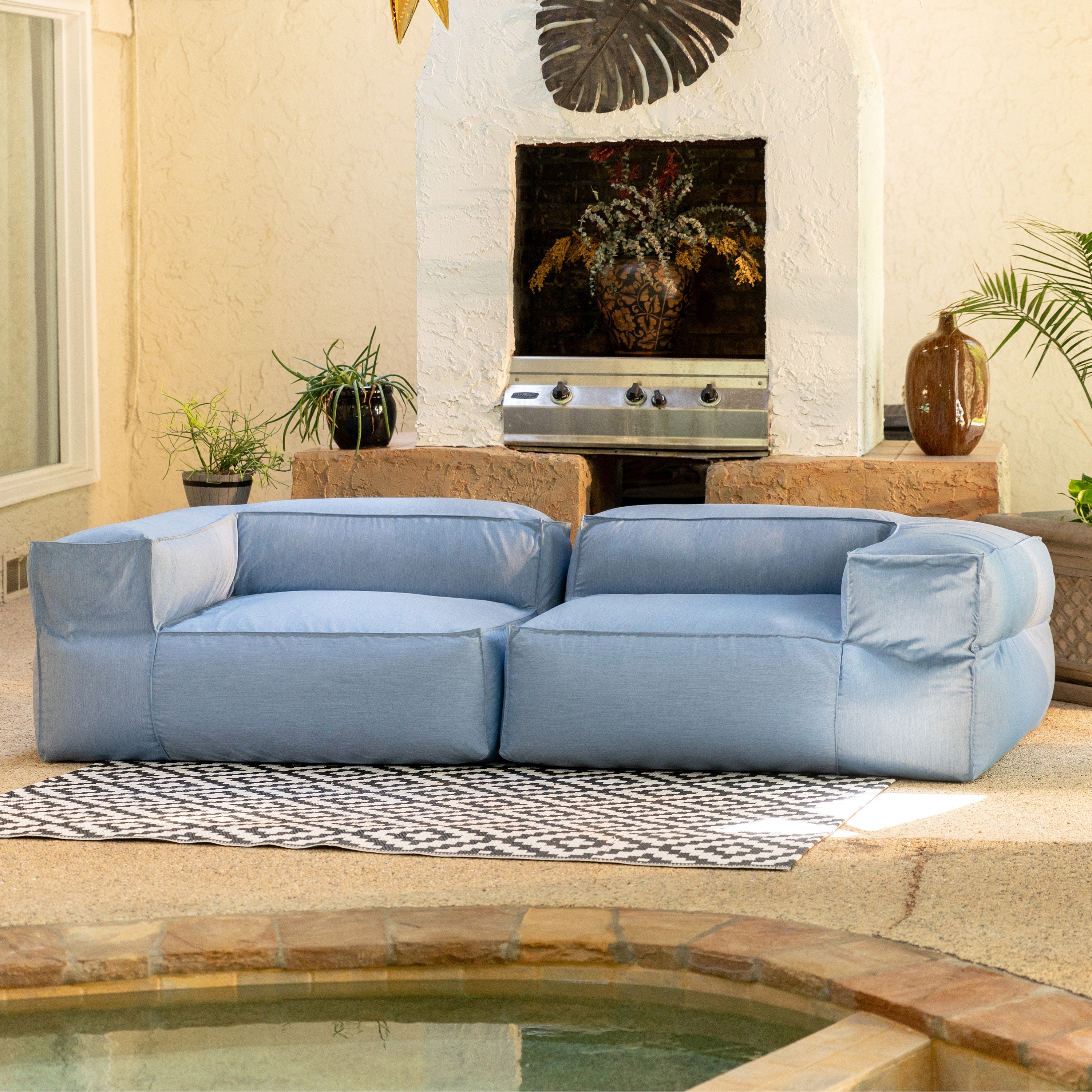 Baya Outdoor Modular Loveseat - Luxurious Soft Seating for Poolside or Hospitality, Ocean Blue