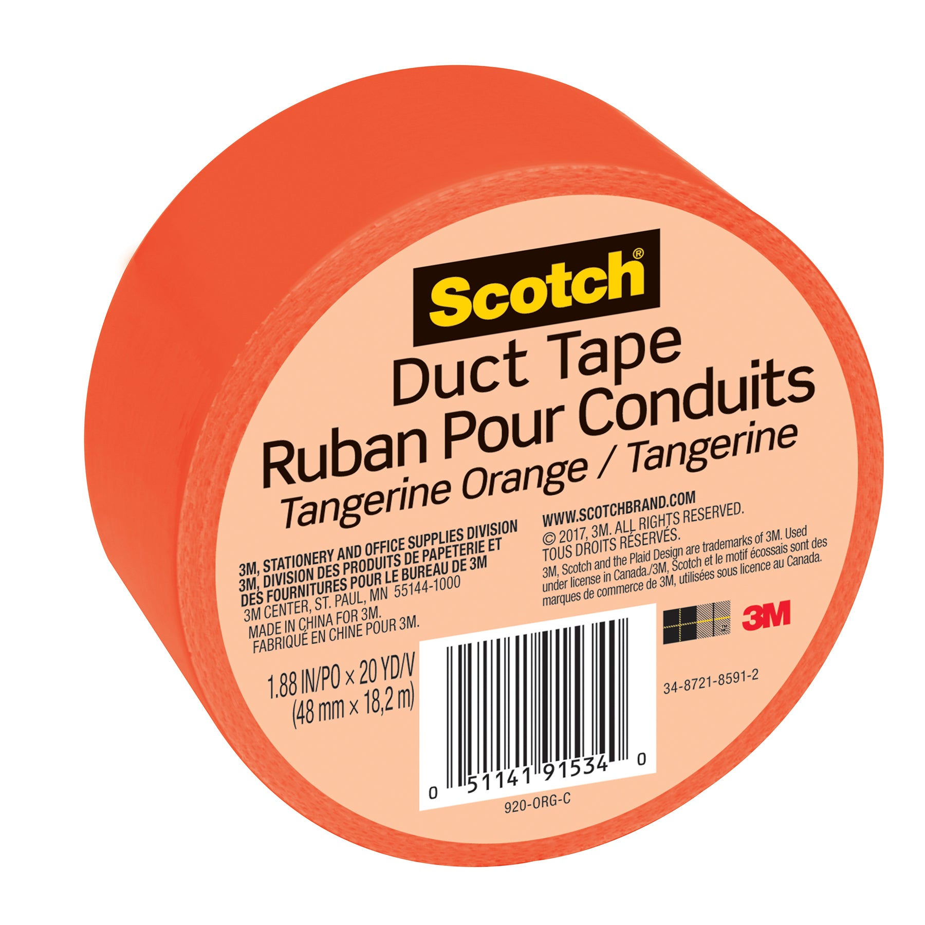 Duct Tape for Artists, 1.88 in x 20 yd (48 mm x 18.2 m), Tangerine Orange