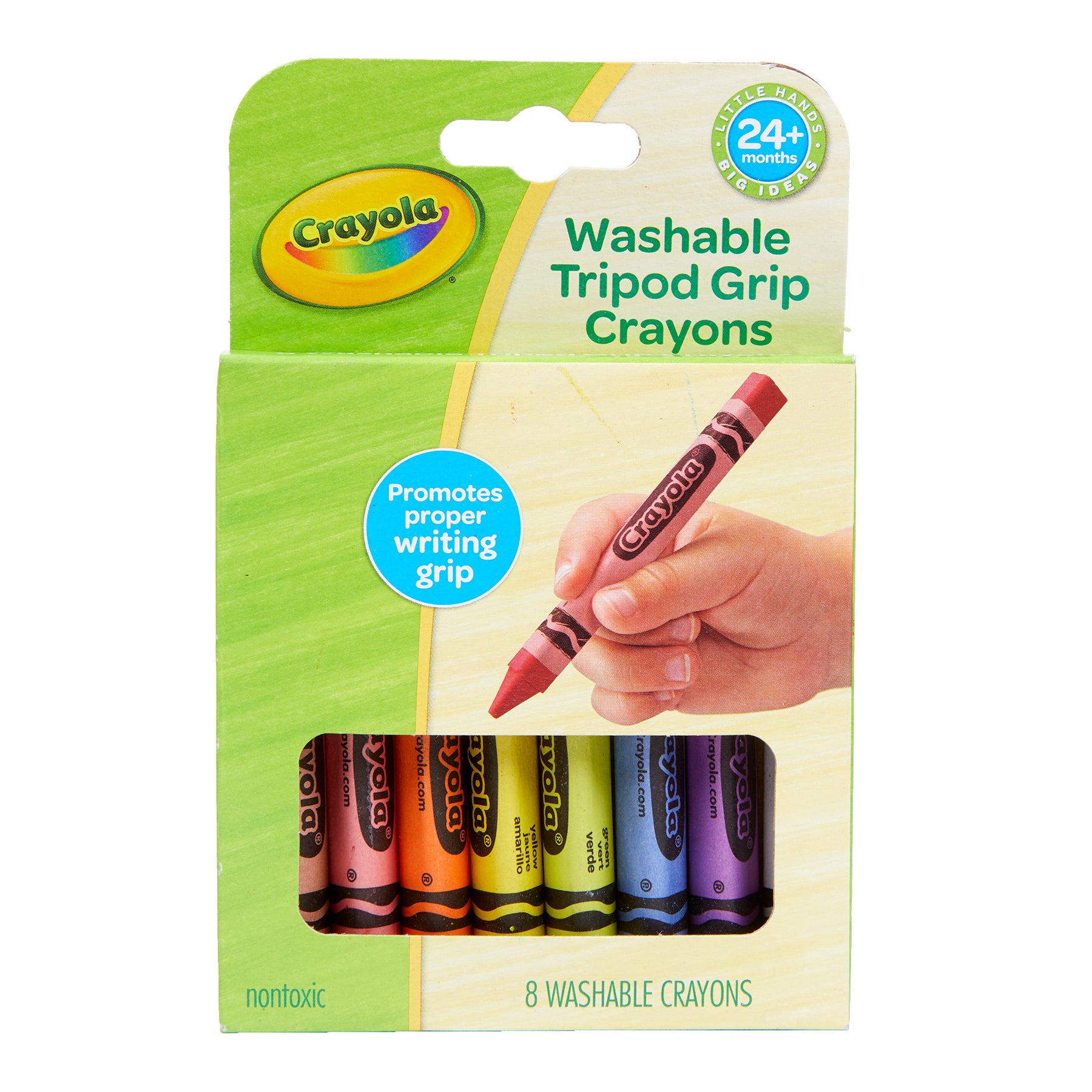 Washable Tripod Grip Crayons, 8 Count