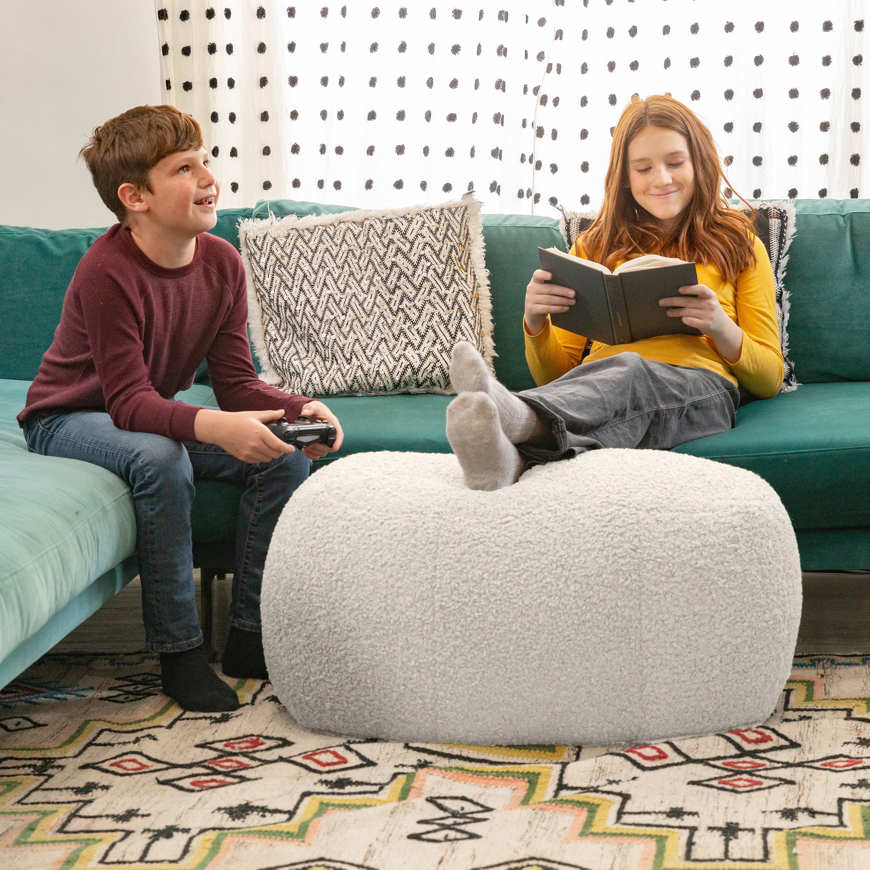 Jaxx Ellis Ottoman Shearling Faux-Lamb Plush Pouf for Modern Interior Design, Oval, Cloud