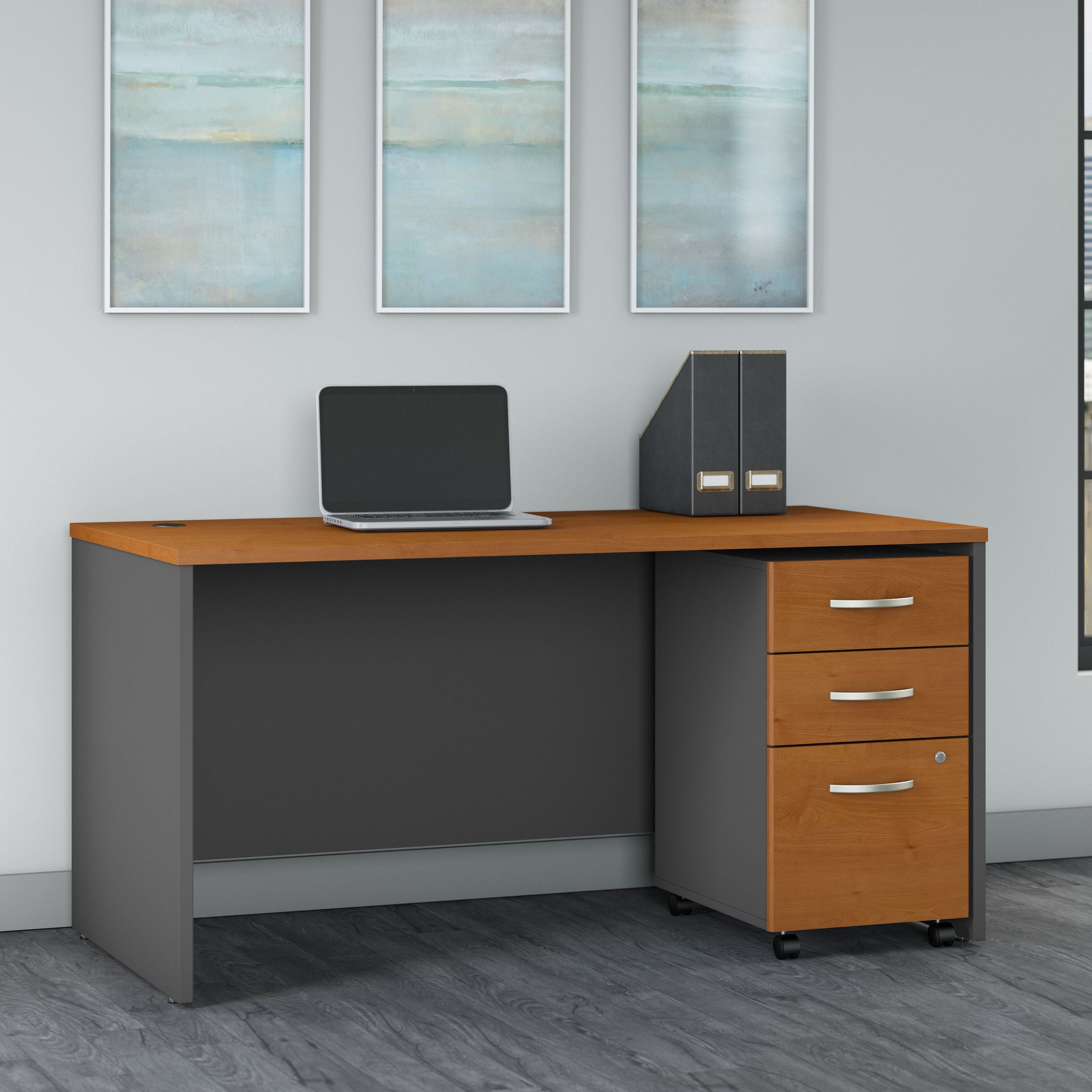 Bush Business Furniture Series C 60W x 30D Office Desk with 3 Drawer Mobile File Cabinet in Natural Cherry - 59.45" Width x 29.37" Depth x 29.84" Height