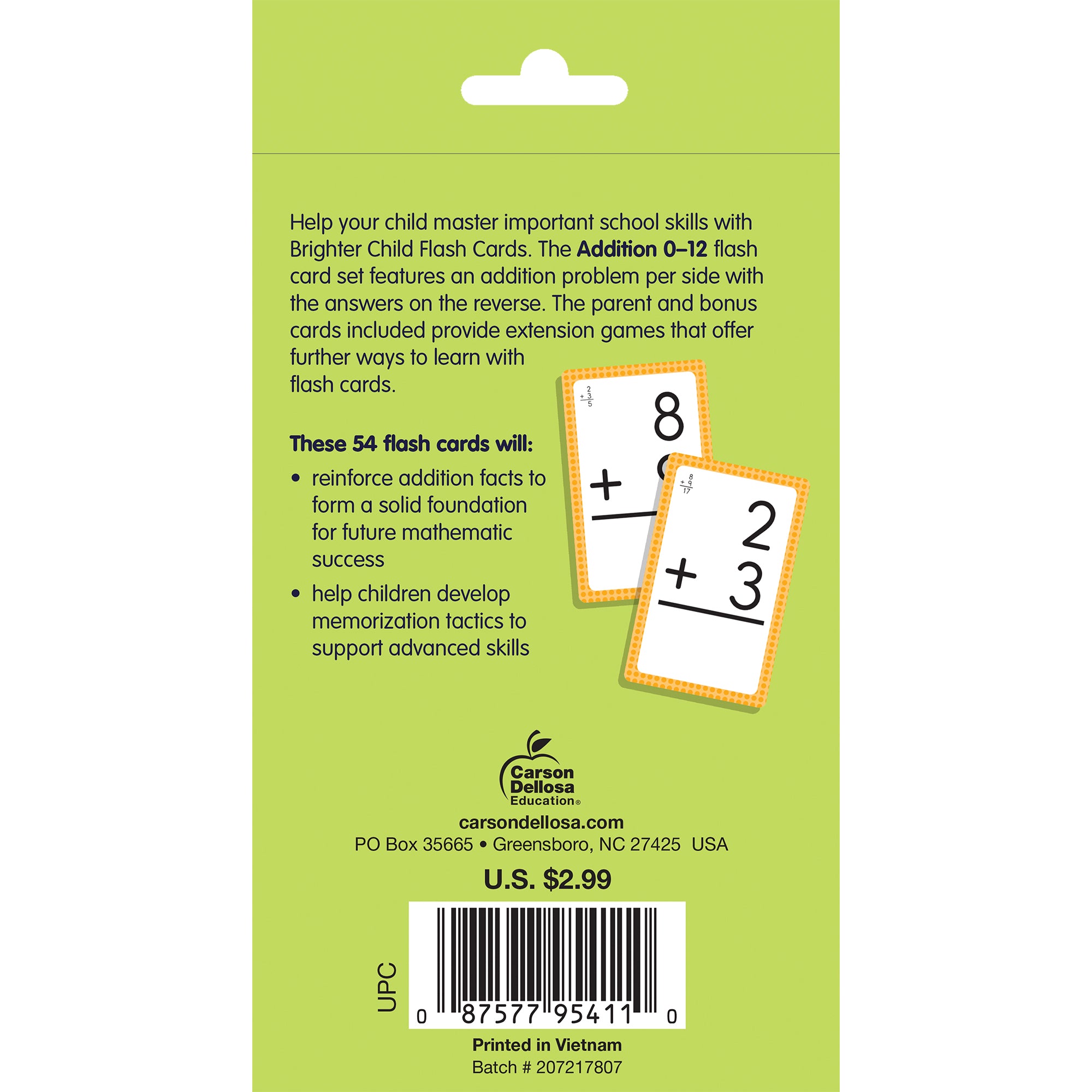 Addition 0 to 12 Flash Cards, 54 Cards