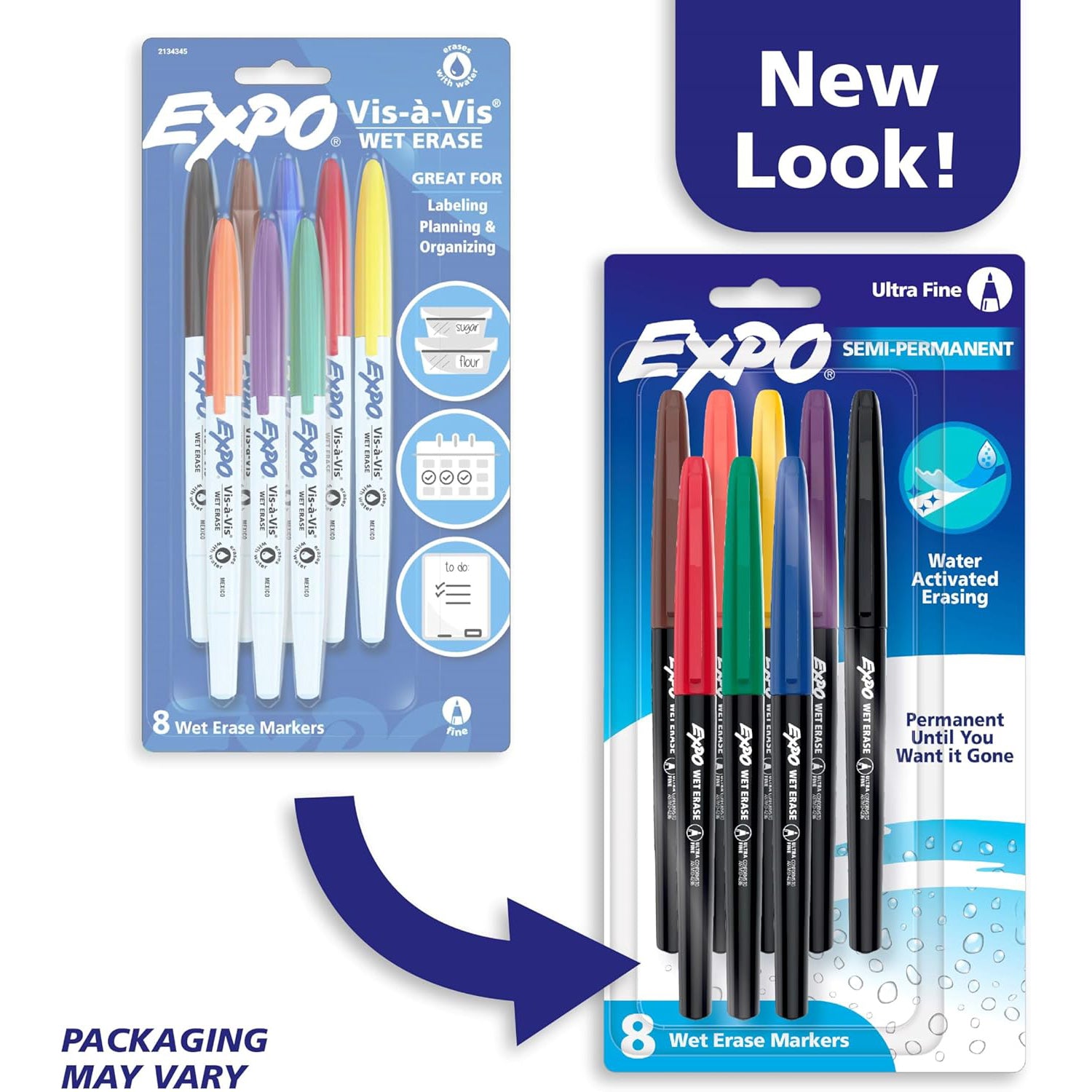 Vis-a-Vis Wet Erase Markers, Fine Point, Assorted, 8 Count