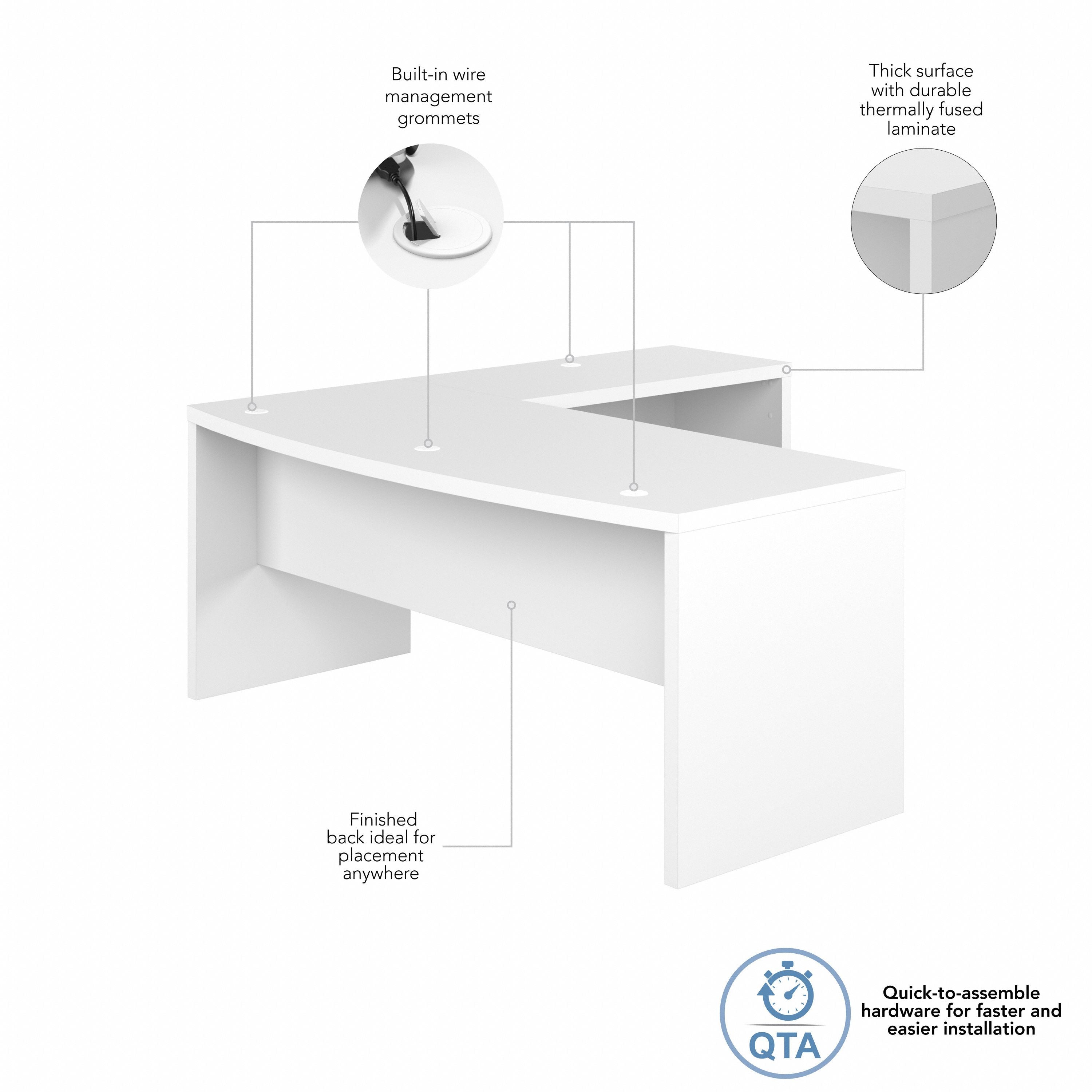Bush Business Furniture Echo 72W Bow Front L Shaped Desk in Pure White - 71.97" Width x 77.32" Depth x 30" Height