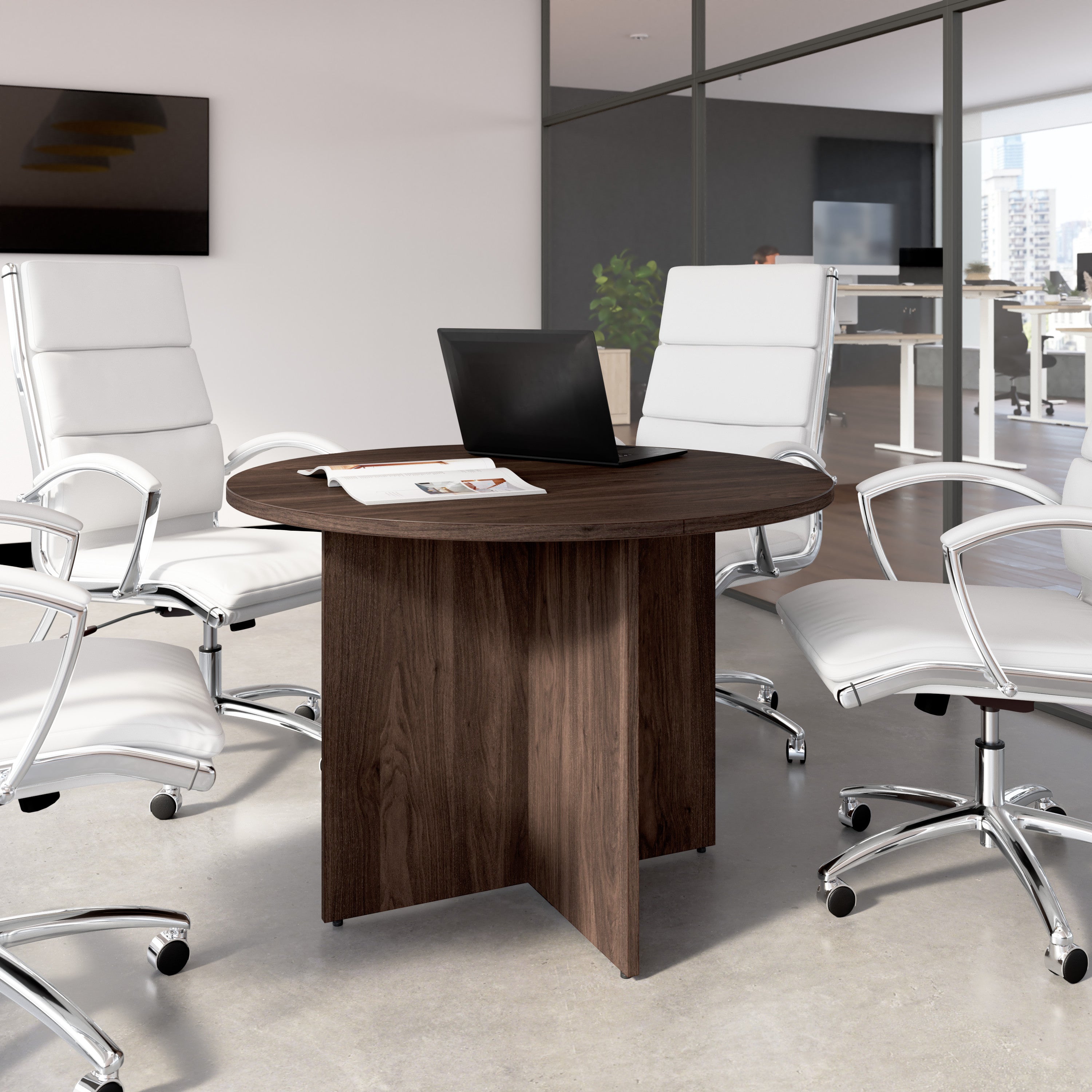 Bush Business Furniture 42-inch Round Conference Table with Wood Base in Black Walnut - 41.38" Width x 41.38" Depth x 28.65" Height