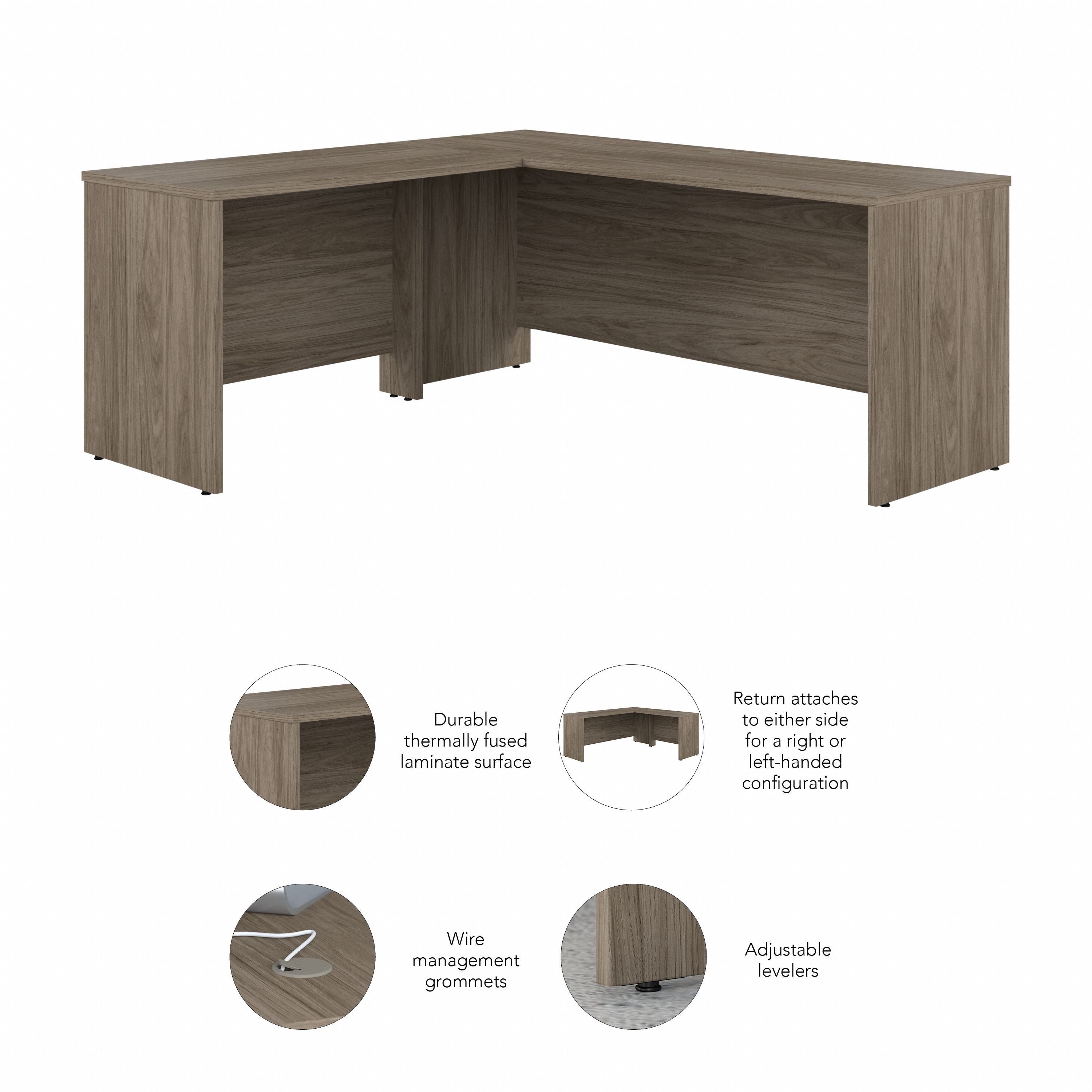 Bush Business Furniture Studio C 72W x 24D L Shaped Desk with 42W Return in Modern Hickory - 71.02" Width x 65" Depth x 29.84" Height
