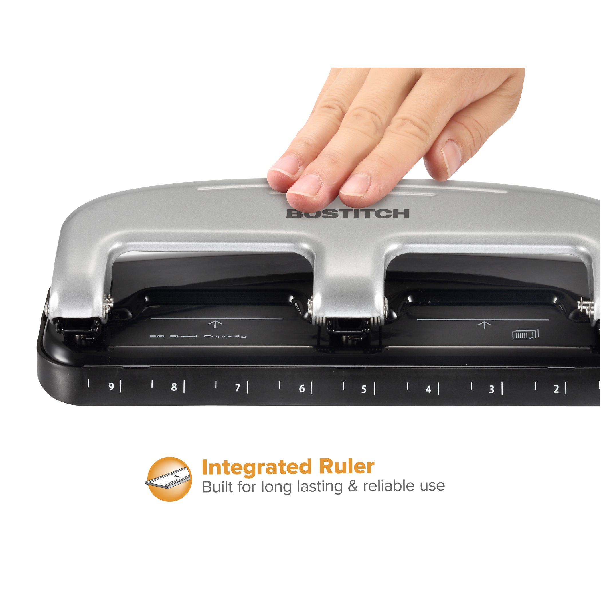 EZ Squeeze™ 3-Hole Punch, 20 Sheets, Silver/Black