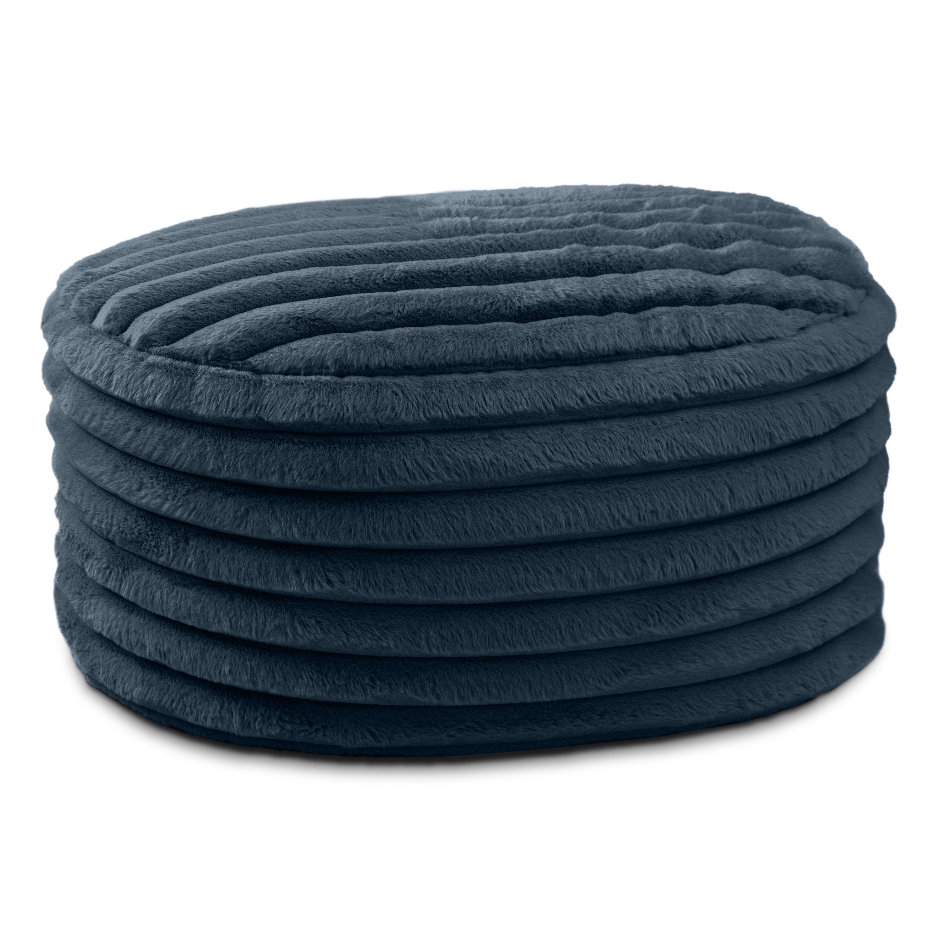 Jaxx Paran Accent Pouf - Fluffy Faux Fur Ottoman for Modern Interior Design, Large, Midnight Blue