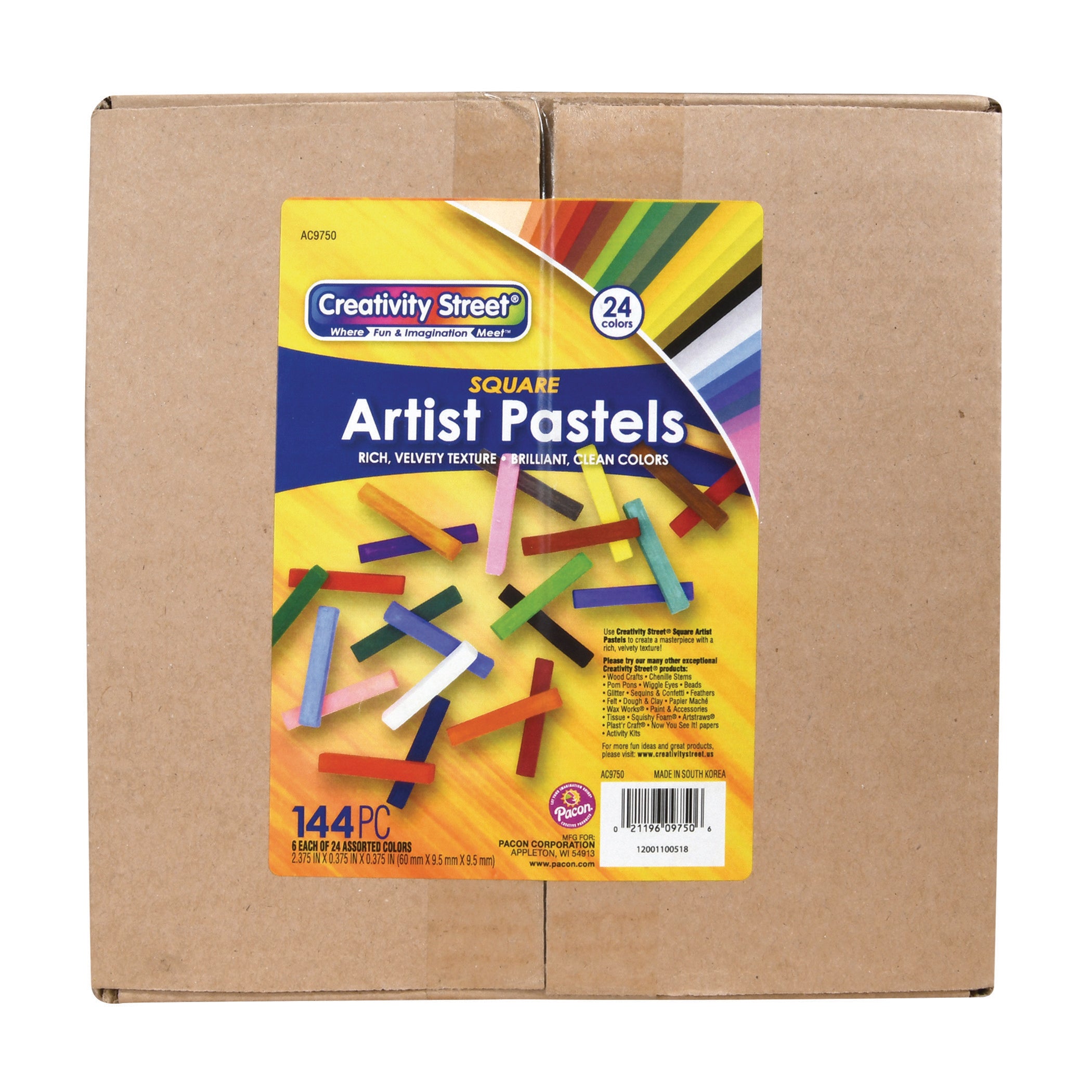 Square Artist Pastels, 24 Assorted Colors, 6 Each, 2-3/8" x 3/8" x 3/8", 144 Pieces
