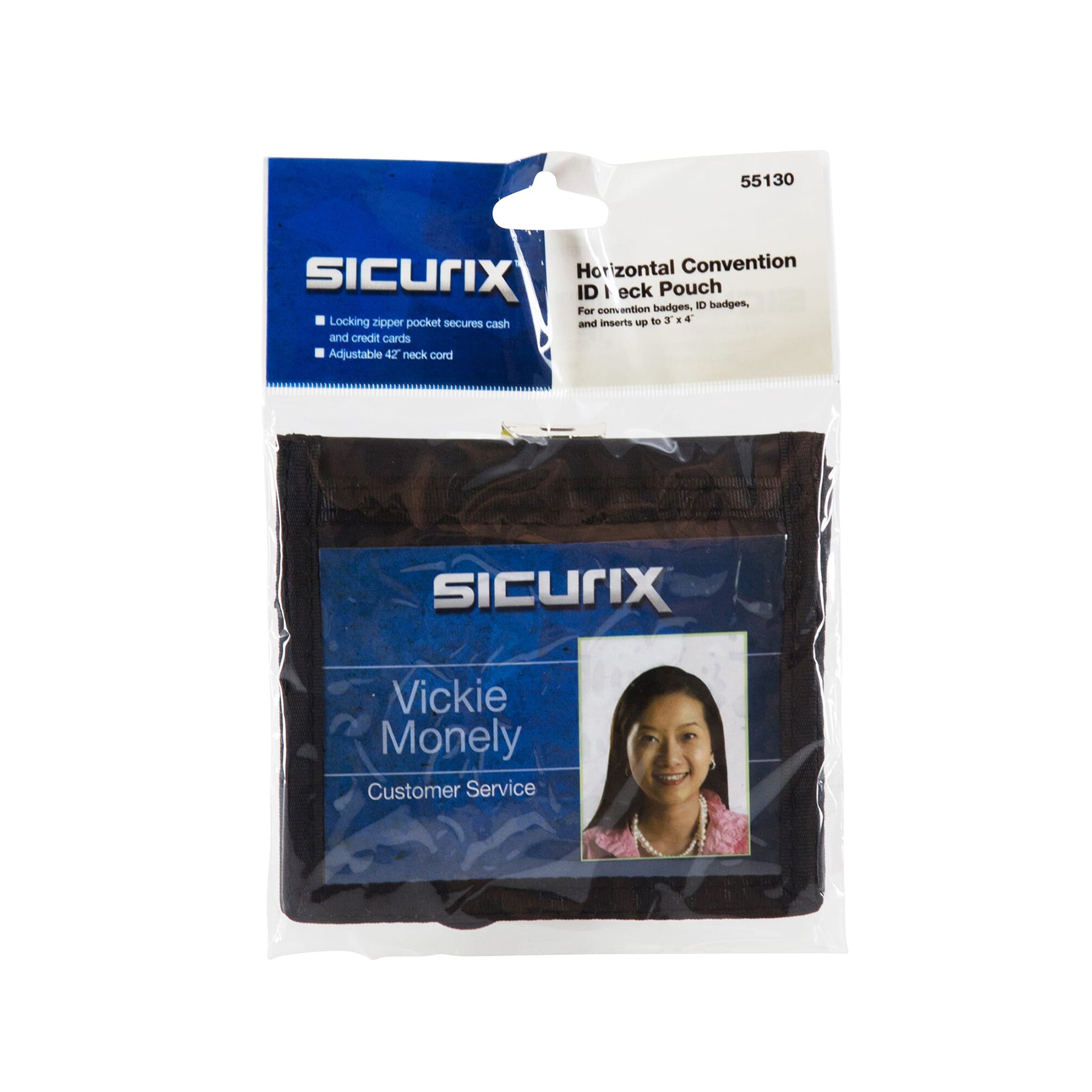 Convention ID Neck Pouch Badge Holder, Horizontal, Adjustable Cord, 3" x 4" Insert, Black