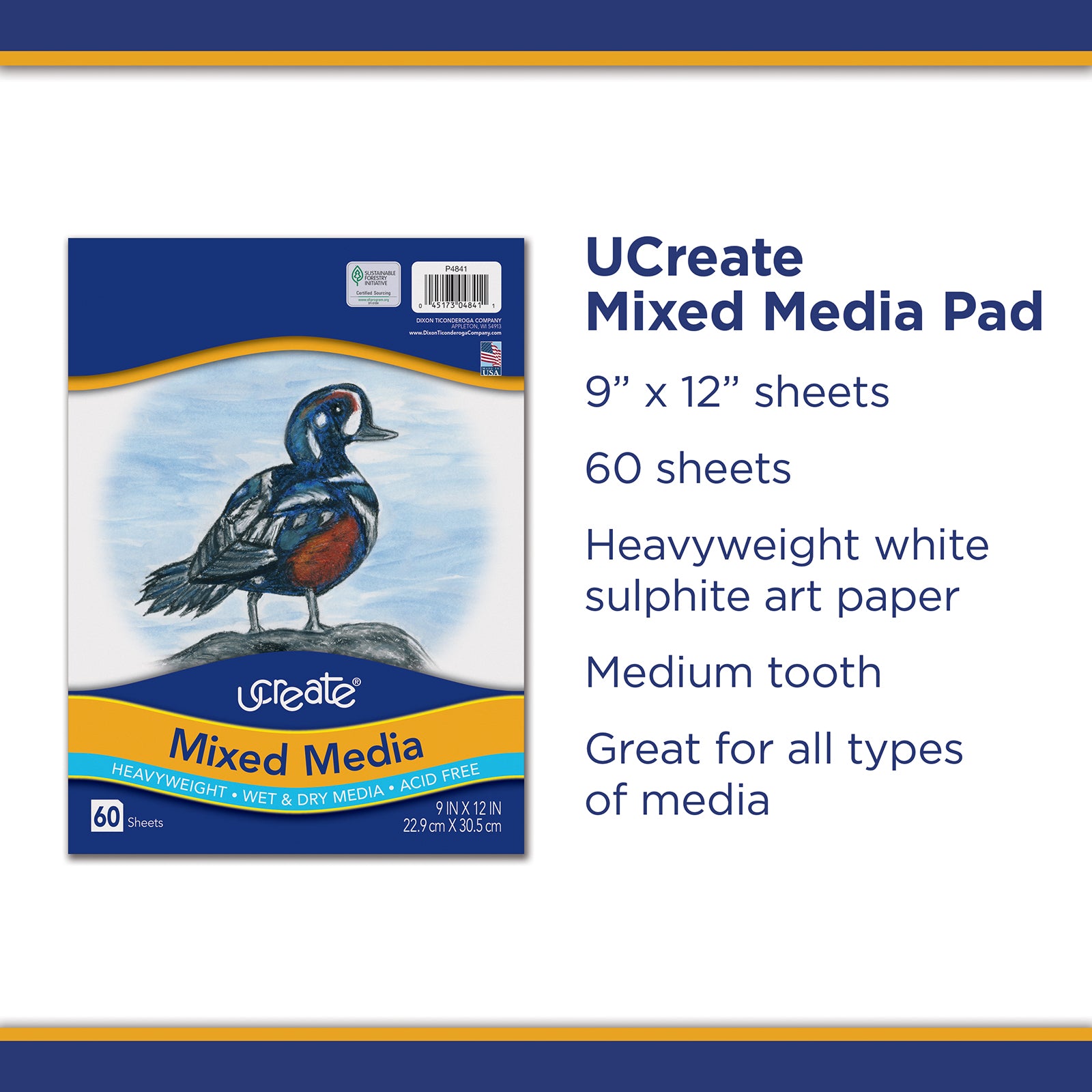 Mixed Media Art Paper, Heavyweight, 9" x 12", 60 Sheets