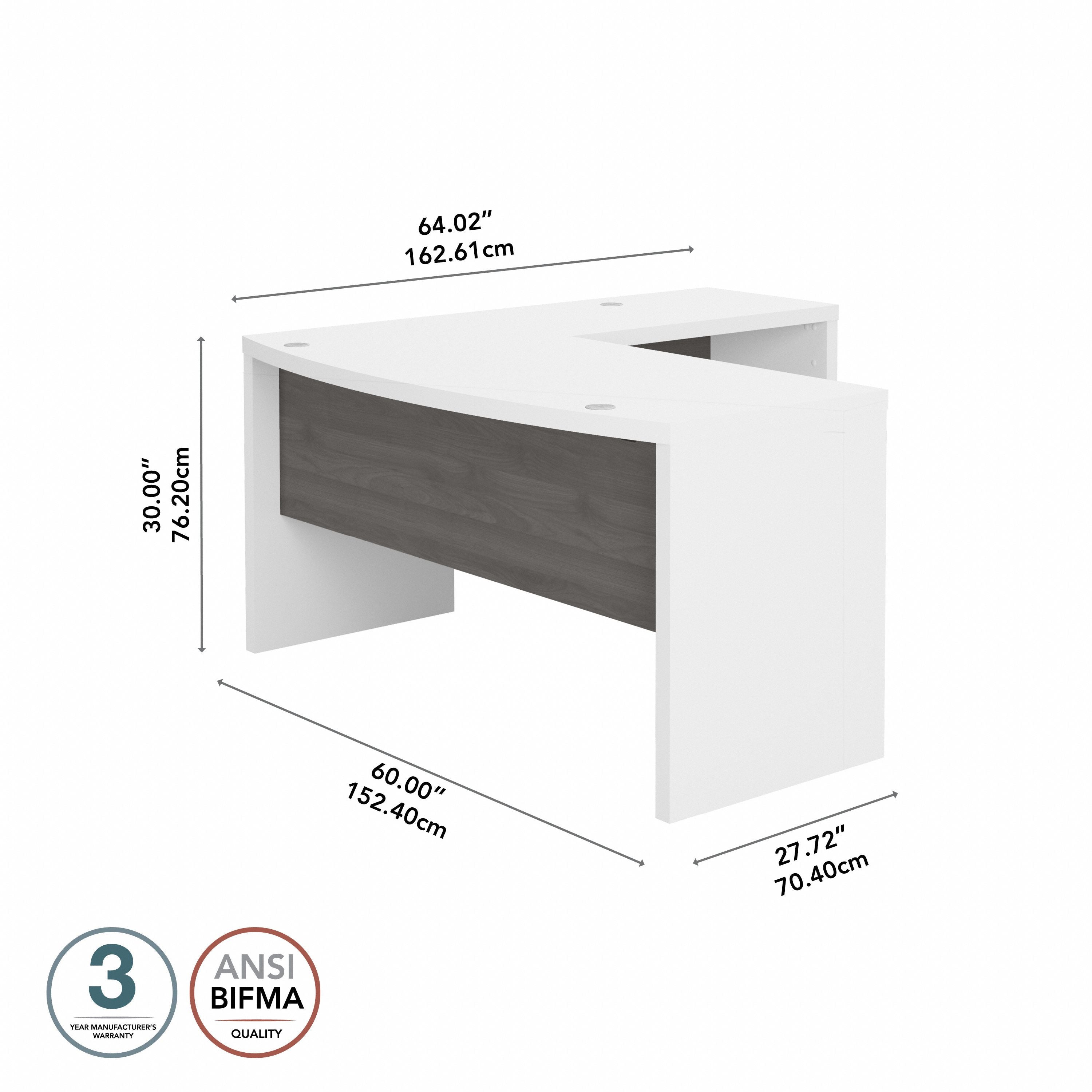 Bush Business Furniture Echo L Shaped Bow Front Desk in Pure White and Modern Gray - 60" Width x 64.02" Depth x 30" Height