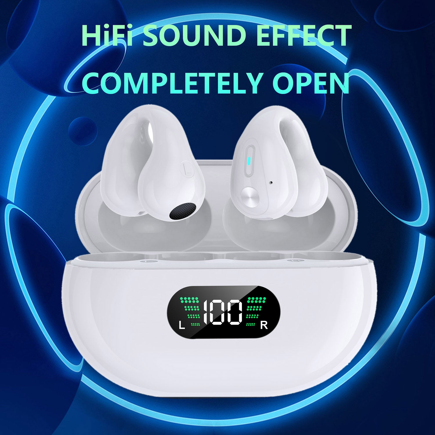 Wireless Ear Clip Bone Conduction Earbuds, White