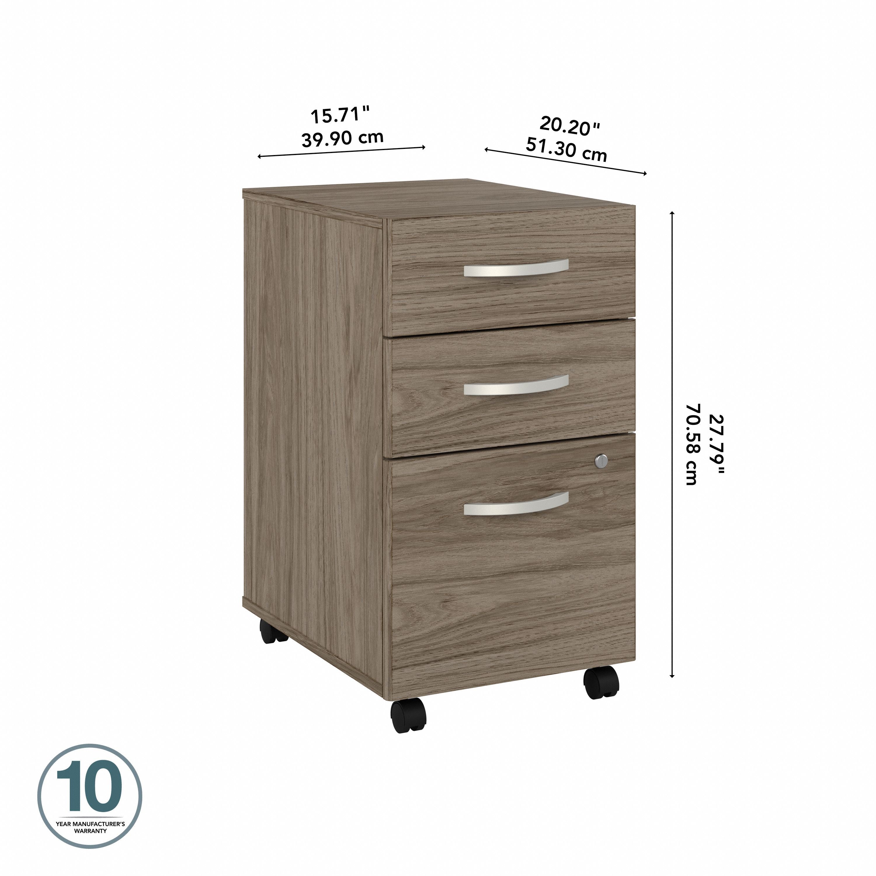Bush Business Furniture Studio C 3 Drawer Mobile File Cabinet in Modern Hickory - 15.71" Width x 20.2" Depth x 27.79" Height