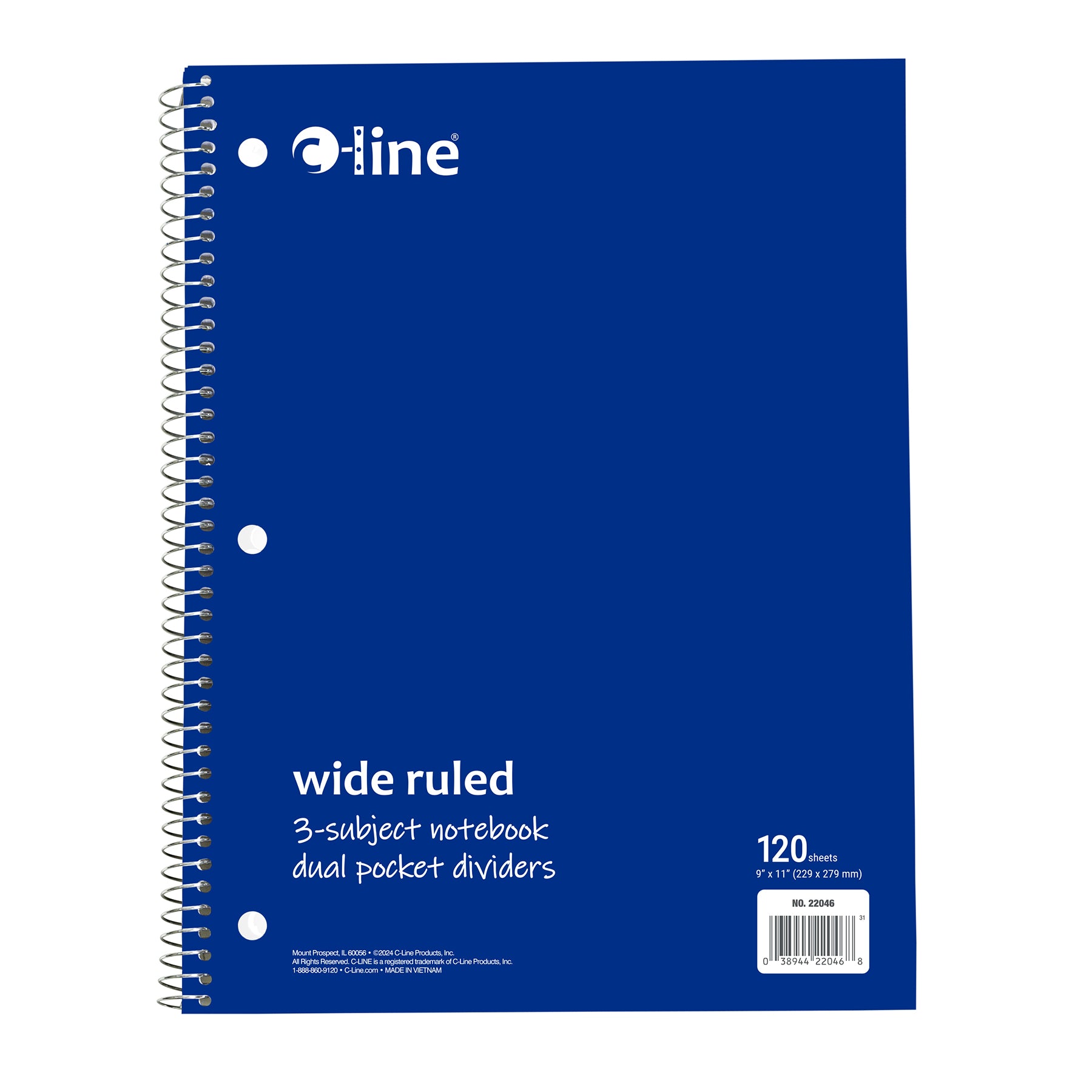 3-Subject Notebook, Wide Ruled, 120 Sheets, Assorted Colors