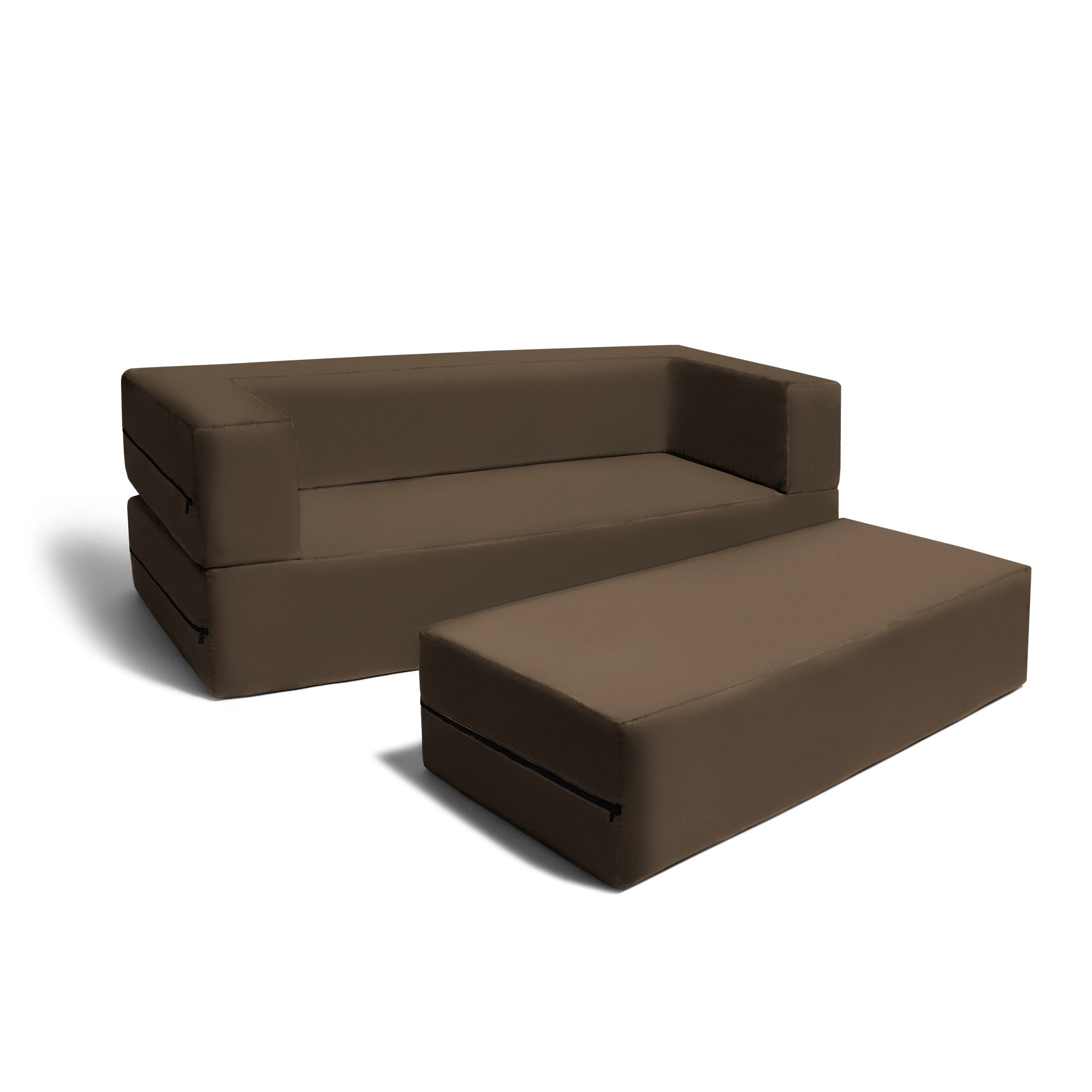 Jaxx Zipline Kids Sofa & Large Ottoman, 3 in 1 Fold Out Sofa, Big Kids Edition, Chocolate