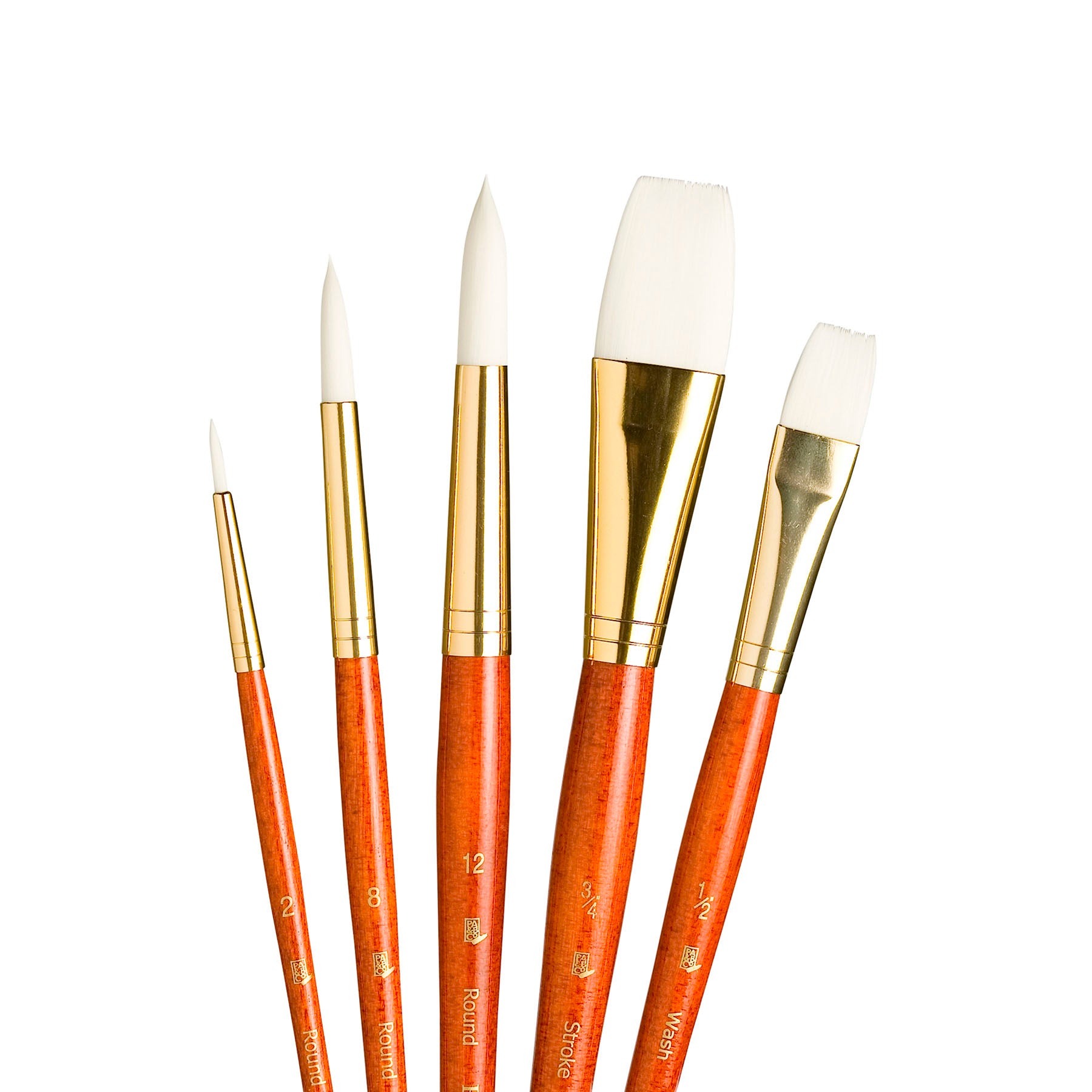 RealValue Brush Set, White Taklon Bristles, Short Handle Mixed Media Paintbrush, Orange, 5 Pieces
