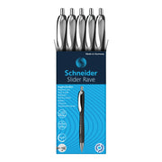 Slider Rave XB Retractable Ballpoint Pens, White-Black Barrel/Blue Ink, Box of 5